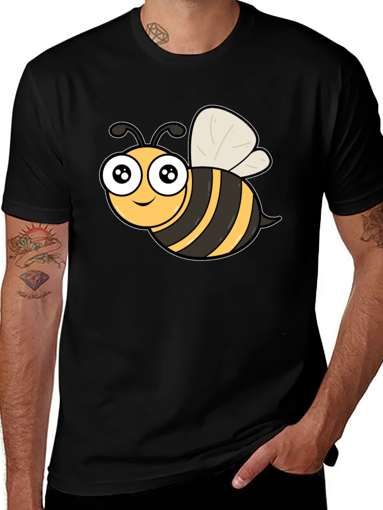 Variant 21 of Cute Cartoon Bee Graphic Black T-Shirt