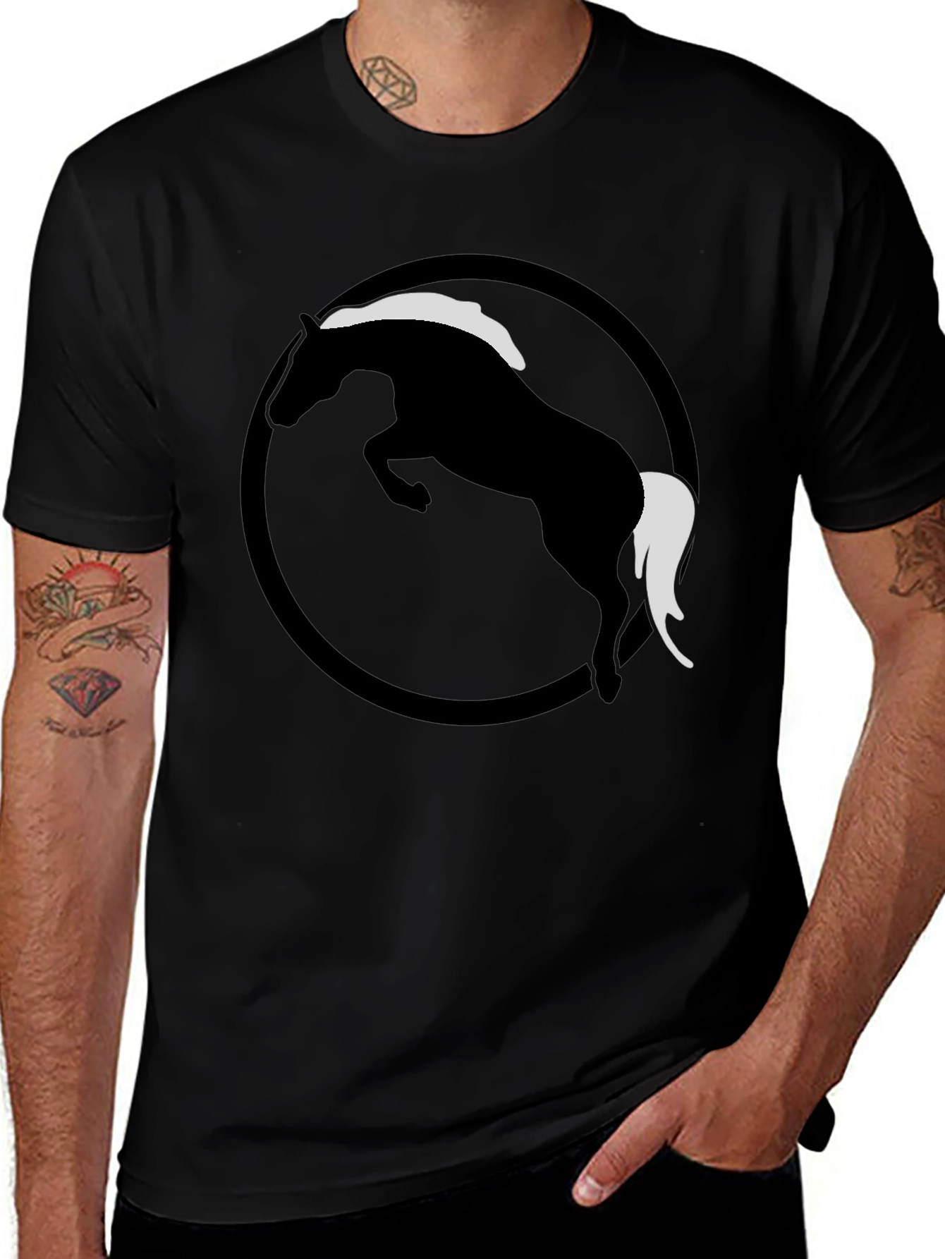 Variant 26 of Black Horse Graphic T-Shirt - Stylish Animal Design
