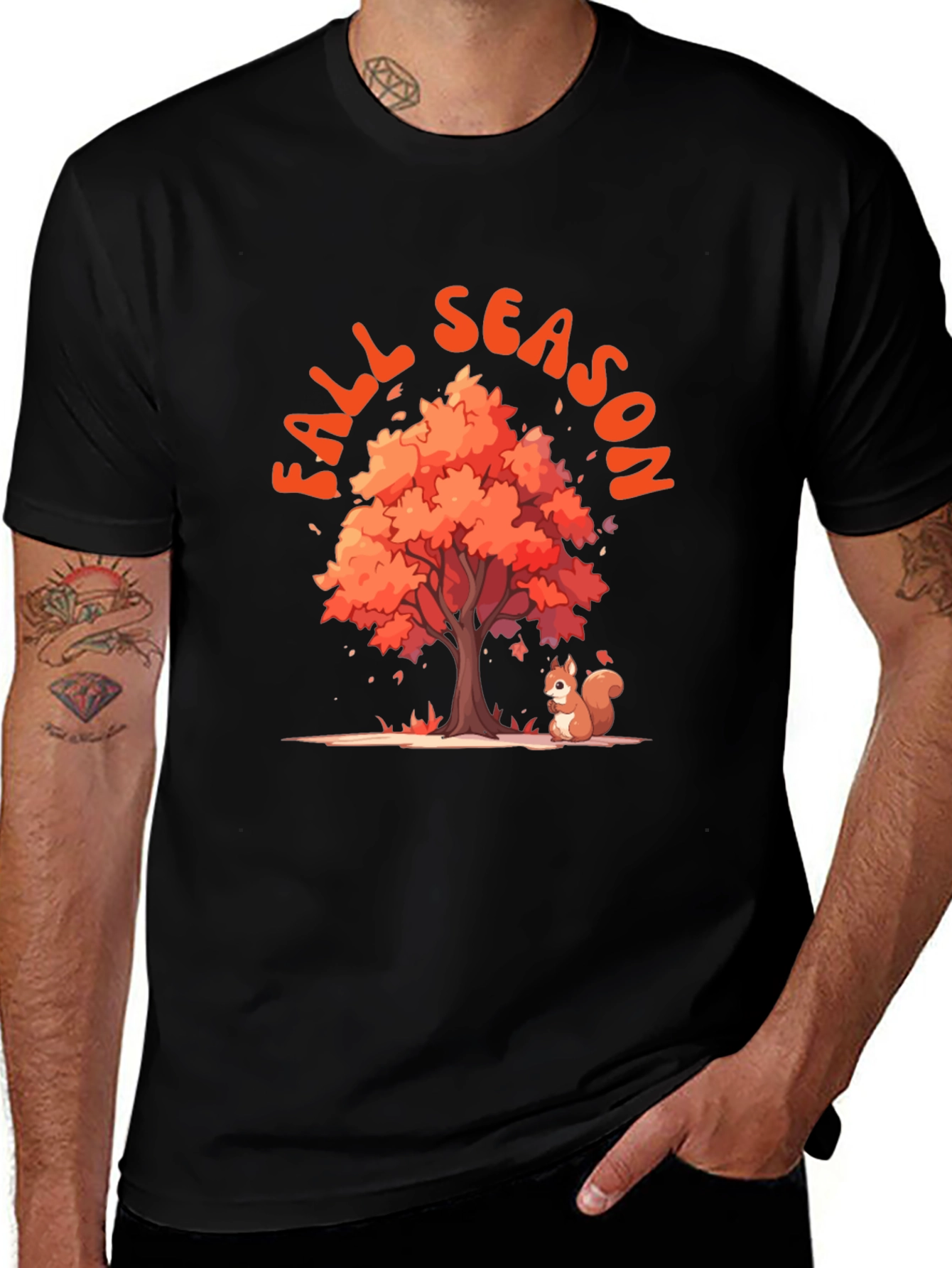 Variant 4 of Fall Season Tree and Squirrel Graphic Tee
