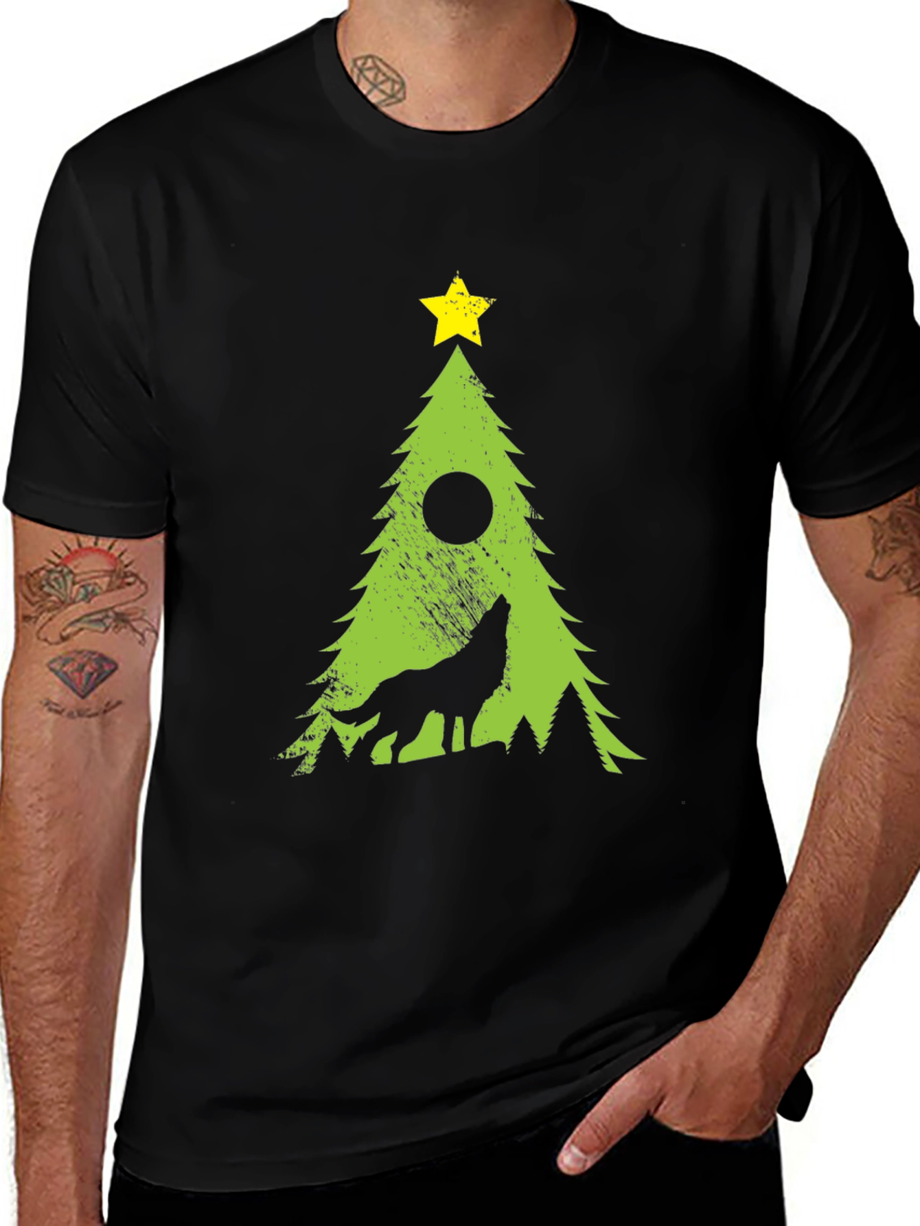 Wolf Christmas Tree Graphic Tee