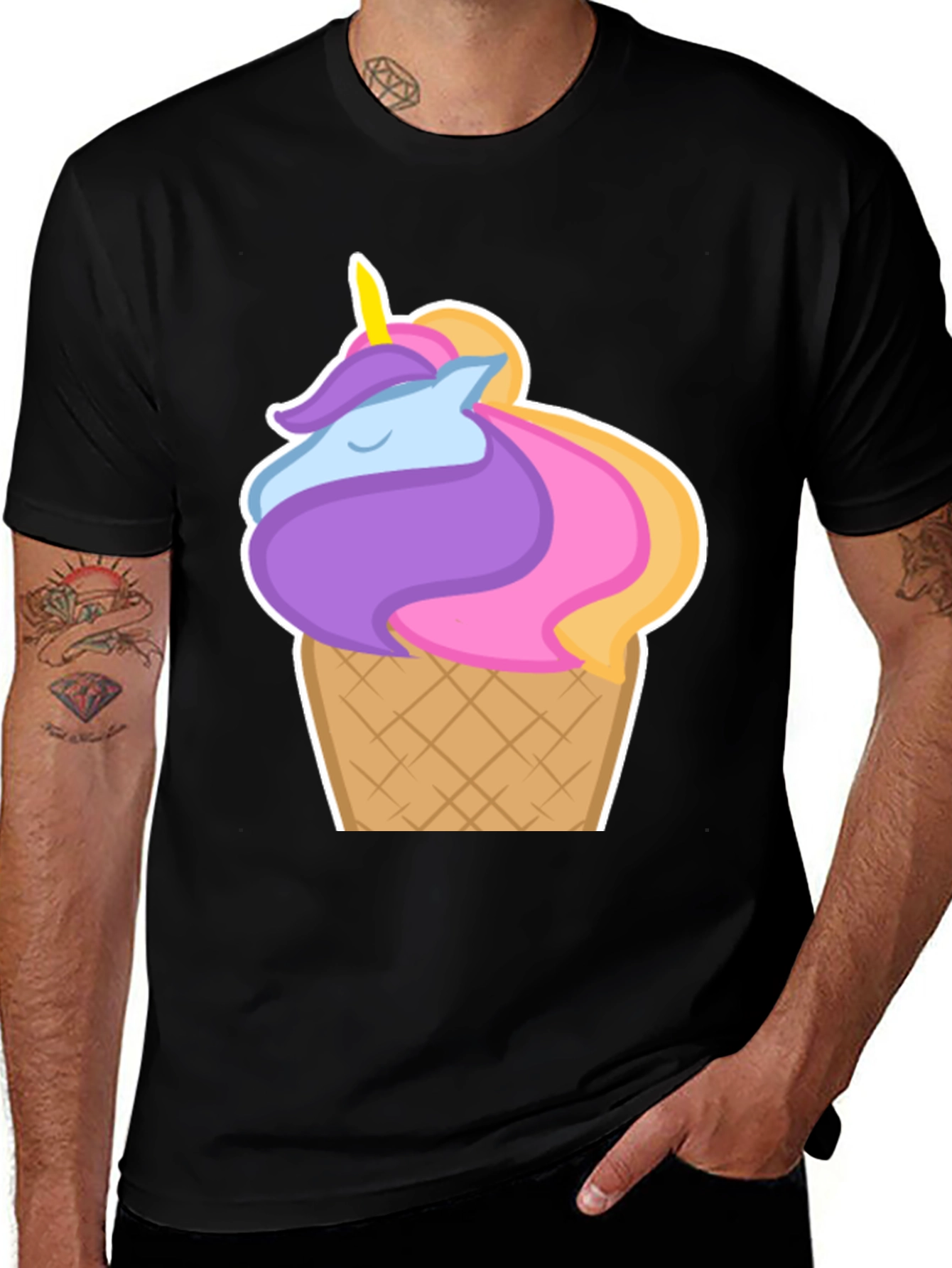 Variant 18 of Unicorn Ice Cream Graphic Tee - Black Cotton Blend