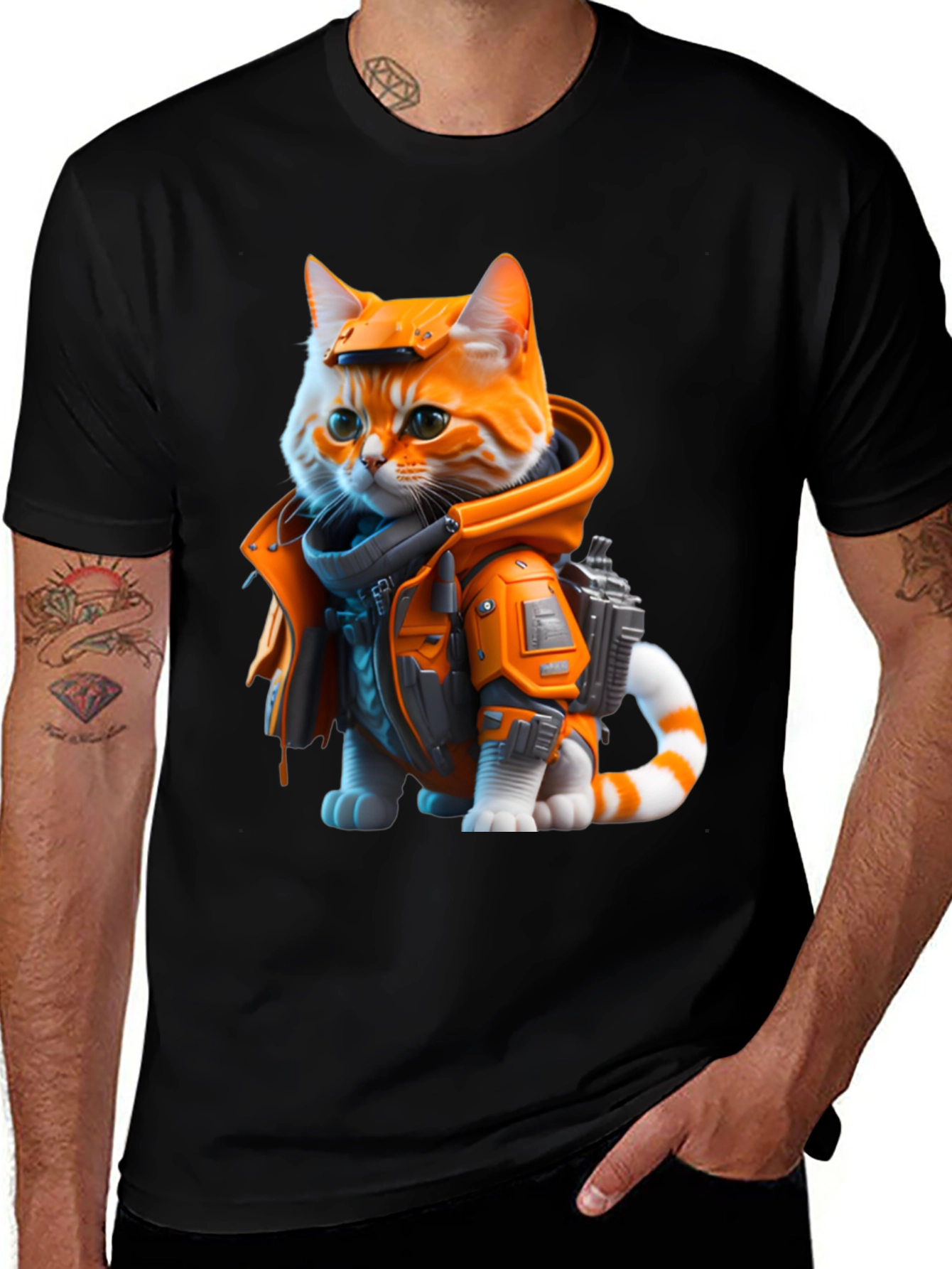 Variant 18 of Sci-Fi Cat T-Shirt - Orange Tabby Astronaut