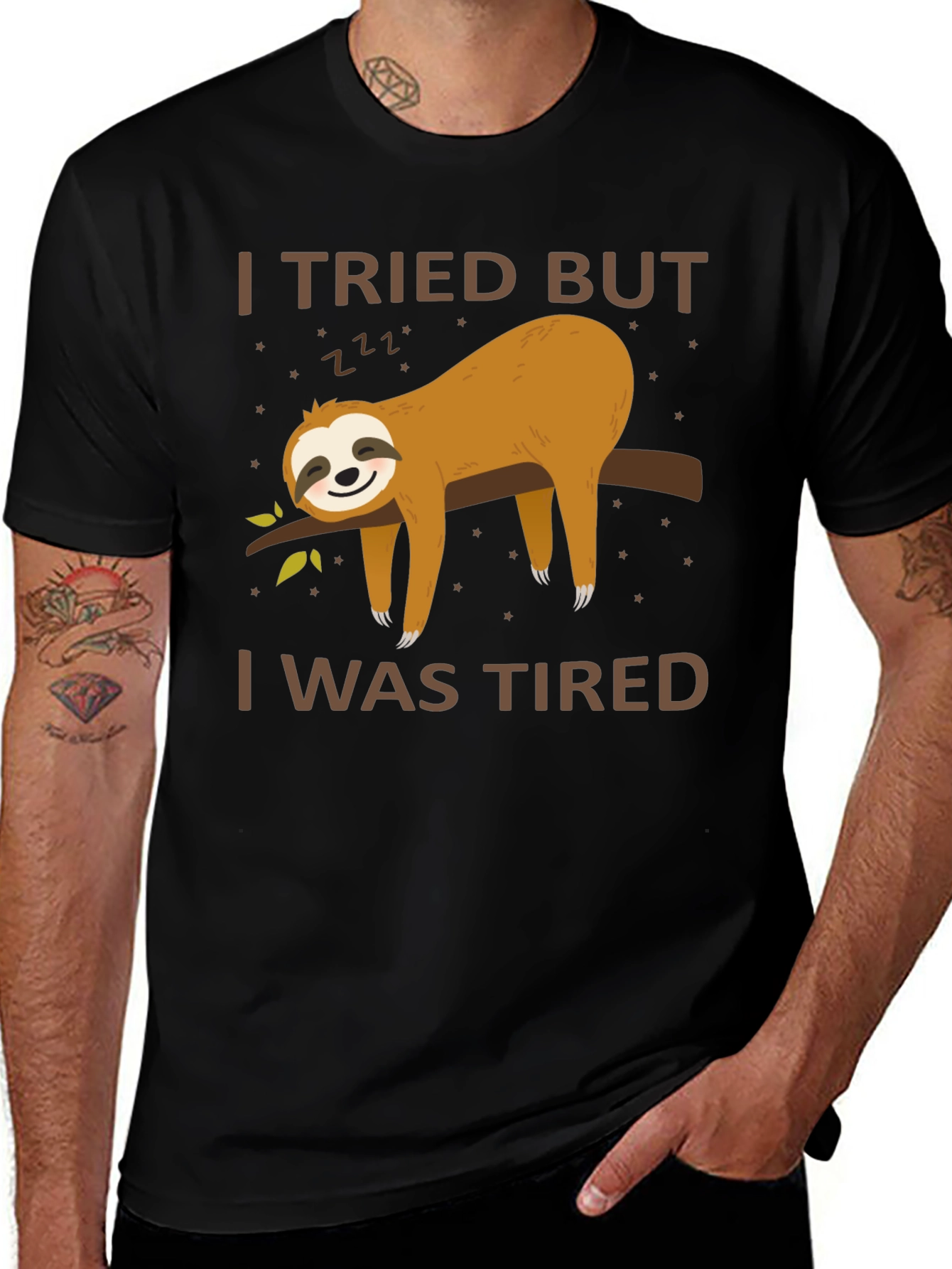 Black I Tried But I Was Tired Sloth T-Shirt main image