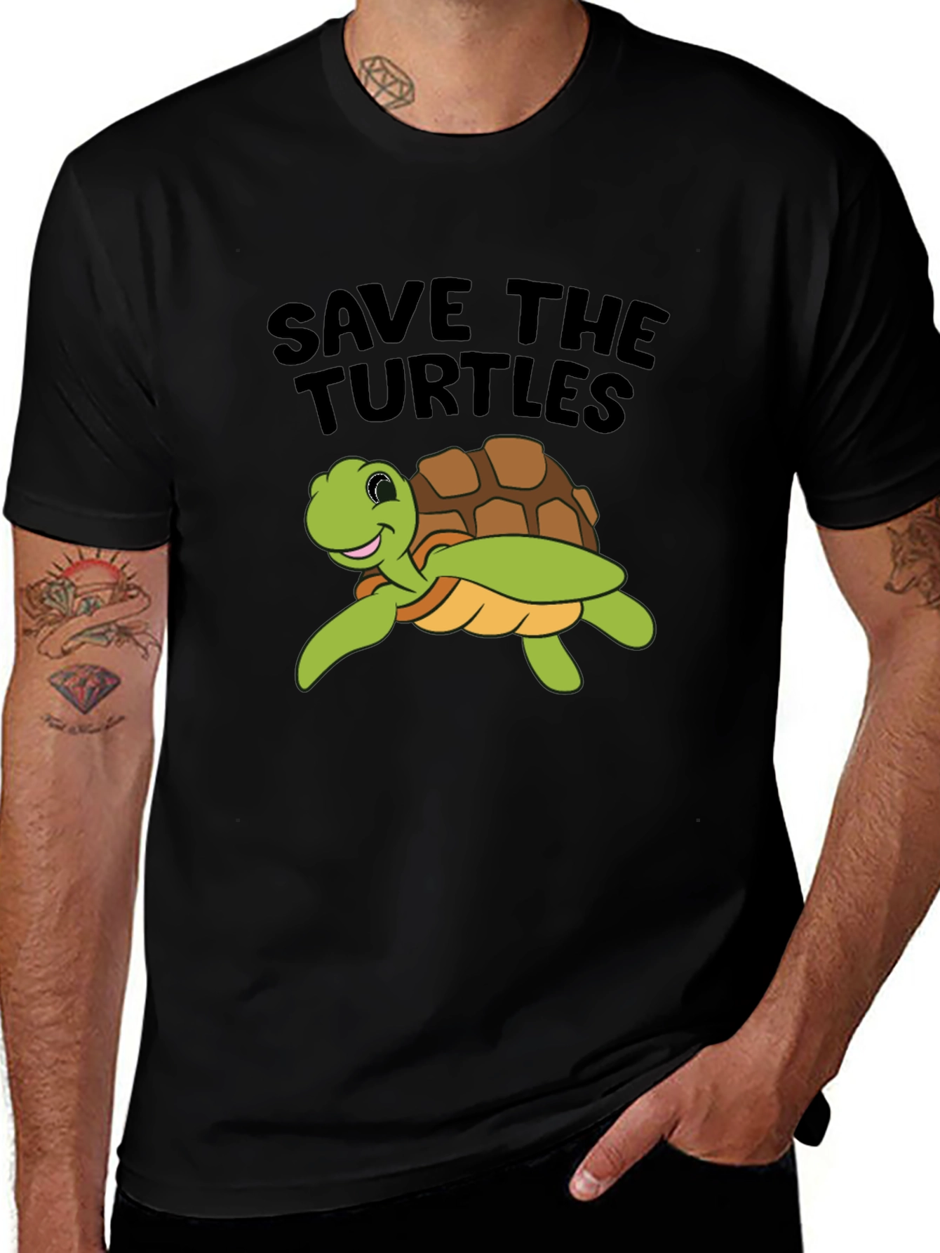 Variant 16 of Save the Turtles Graphic Tee - Black Cotton T-Shirt