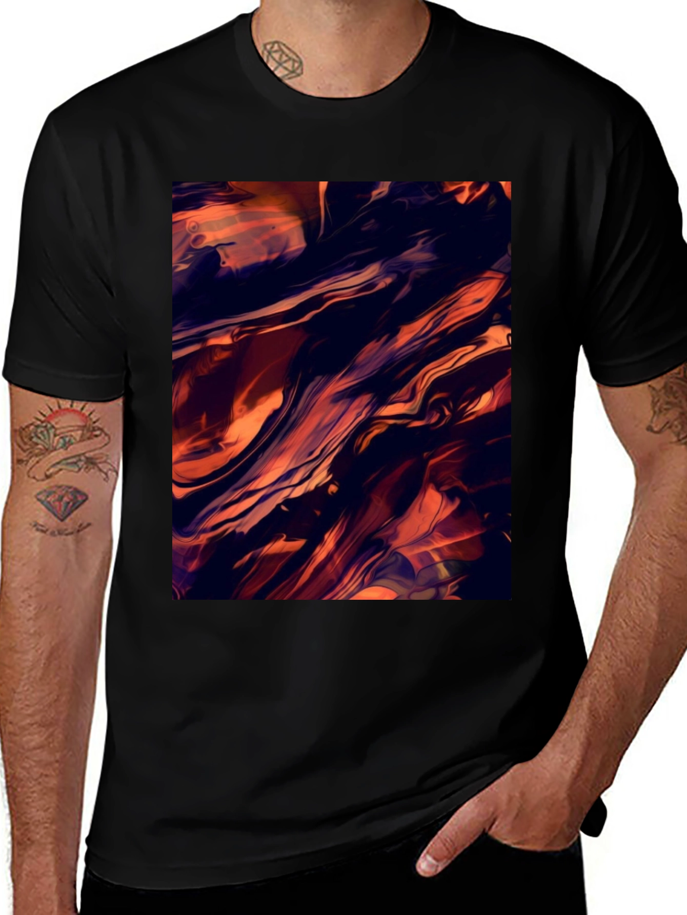 Abstract Swirl Graphic Black T-Shirt
