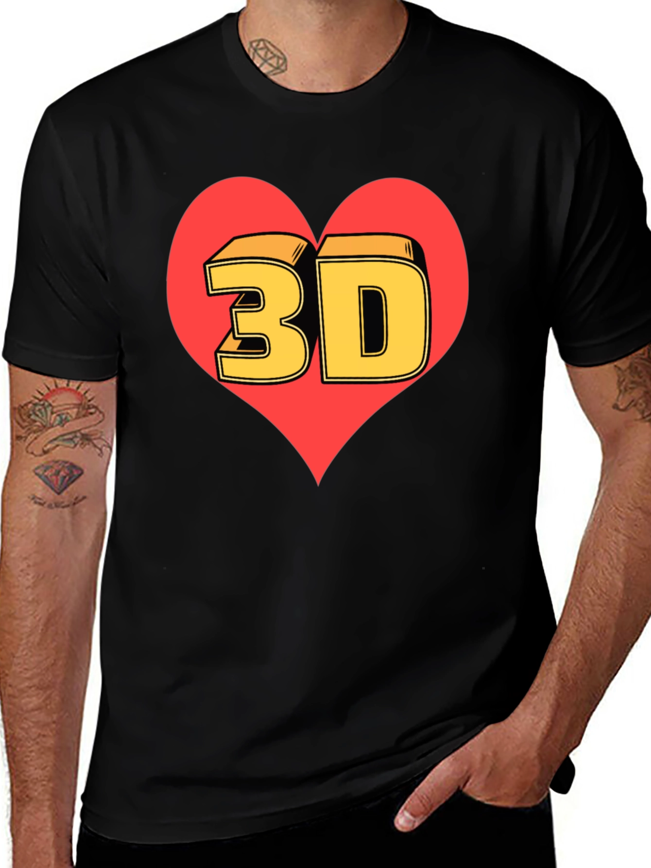 Variant 10 of 3D Heart Graphic T-Shirt - Stylish Cotton Tee