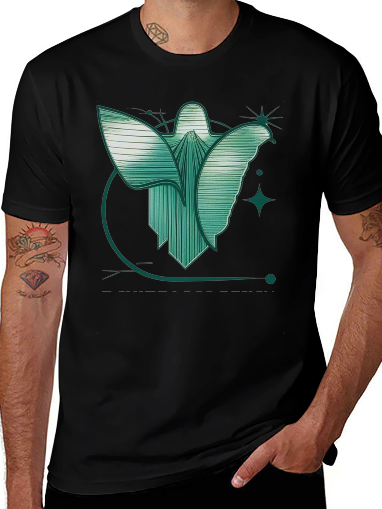 Variant 17 of Abstract Angel Graphic Tee - Modern Design Black T-Shirt