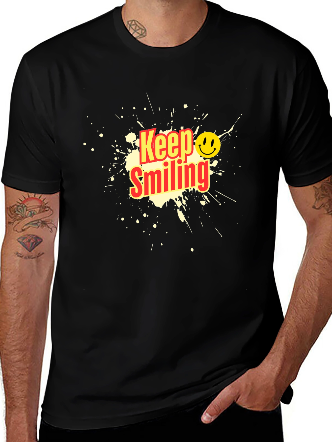 Variant 29 of Keep Smiling Black T-Shirt - Graphic Tee for Men