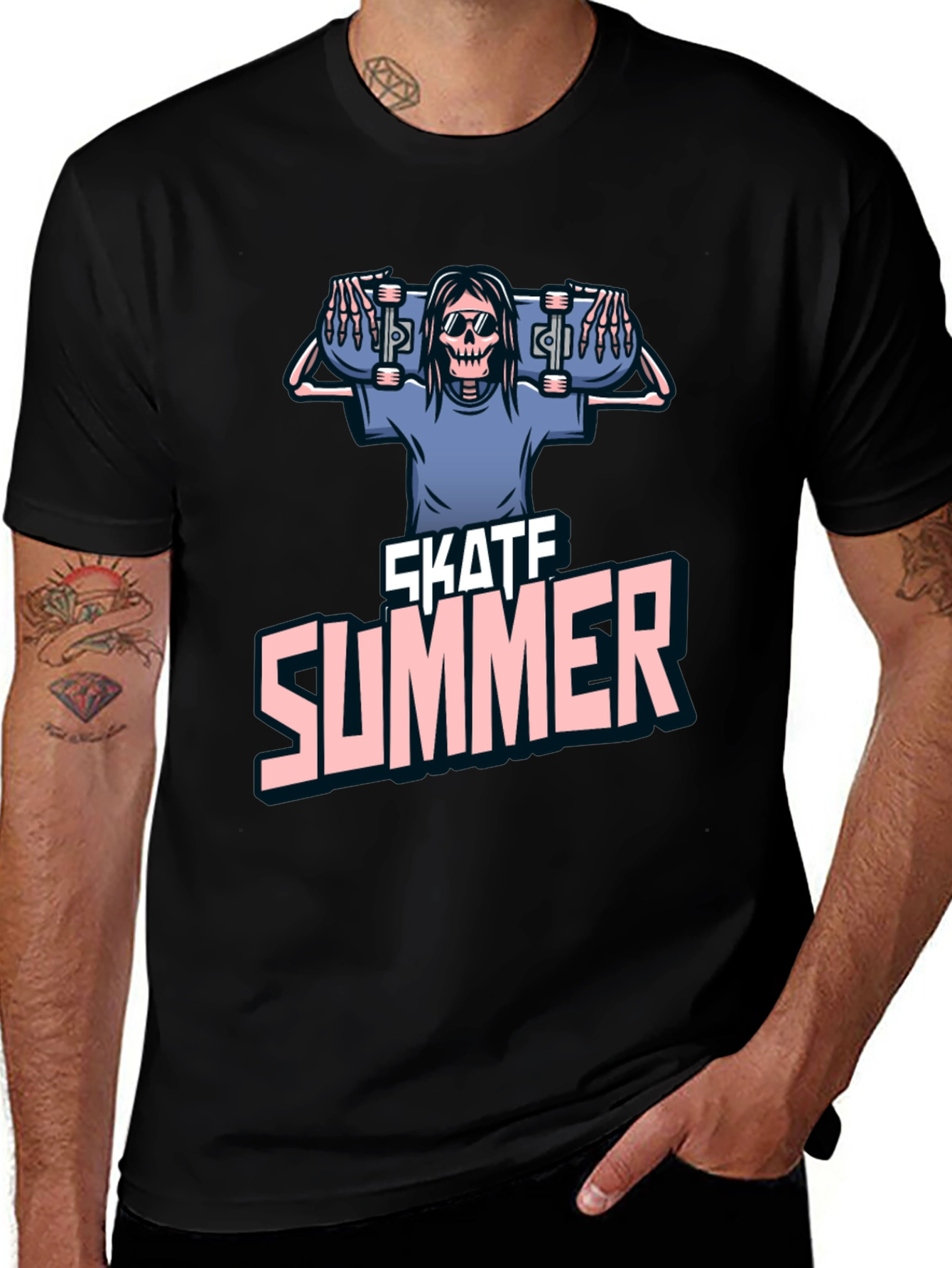 Variant 7 of Skate Summer Graphic T-Shirt - Skeleton Skateboard Design