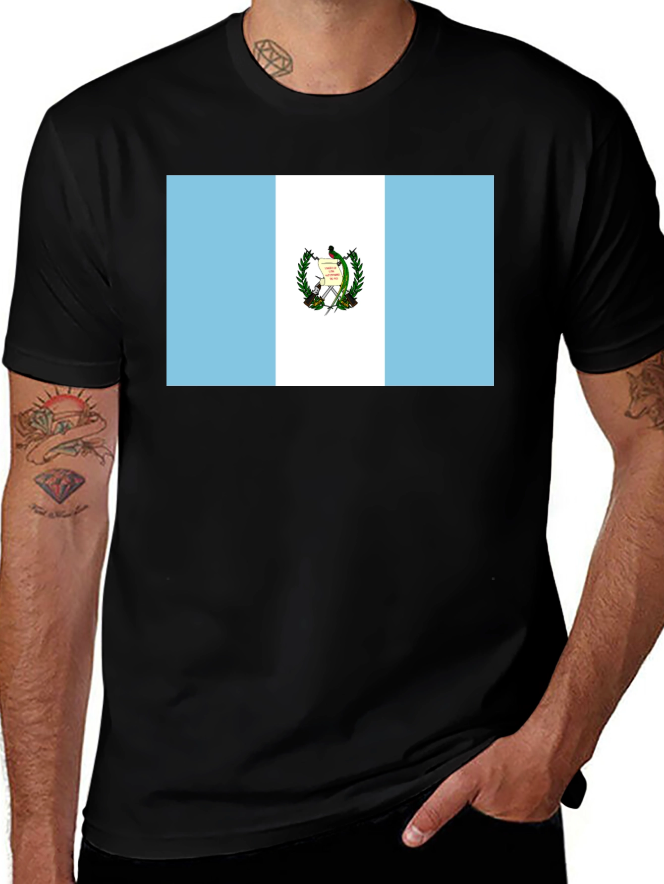 Guatemalan Flag Graphic T-Shirt - Black