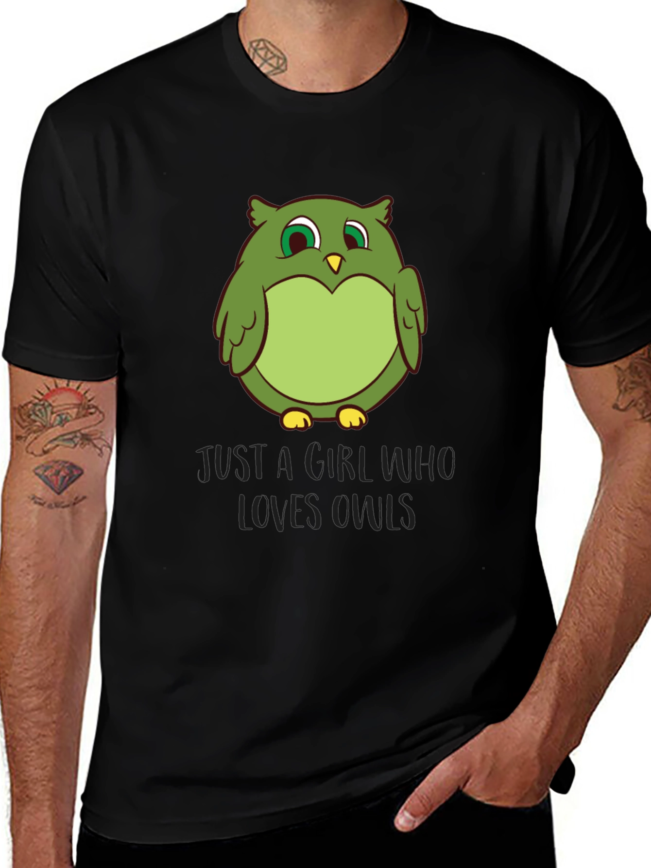 Variant 21 of Cute Green Owl T-Shirt - "Just a Girl Who Loves Owls"