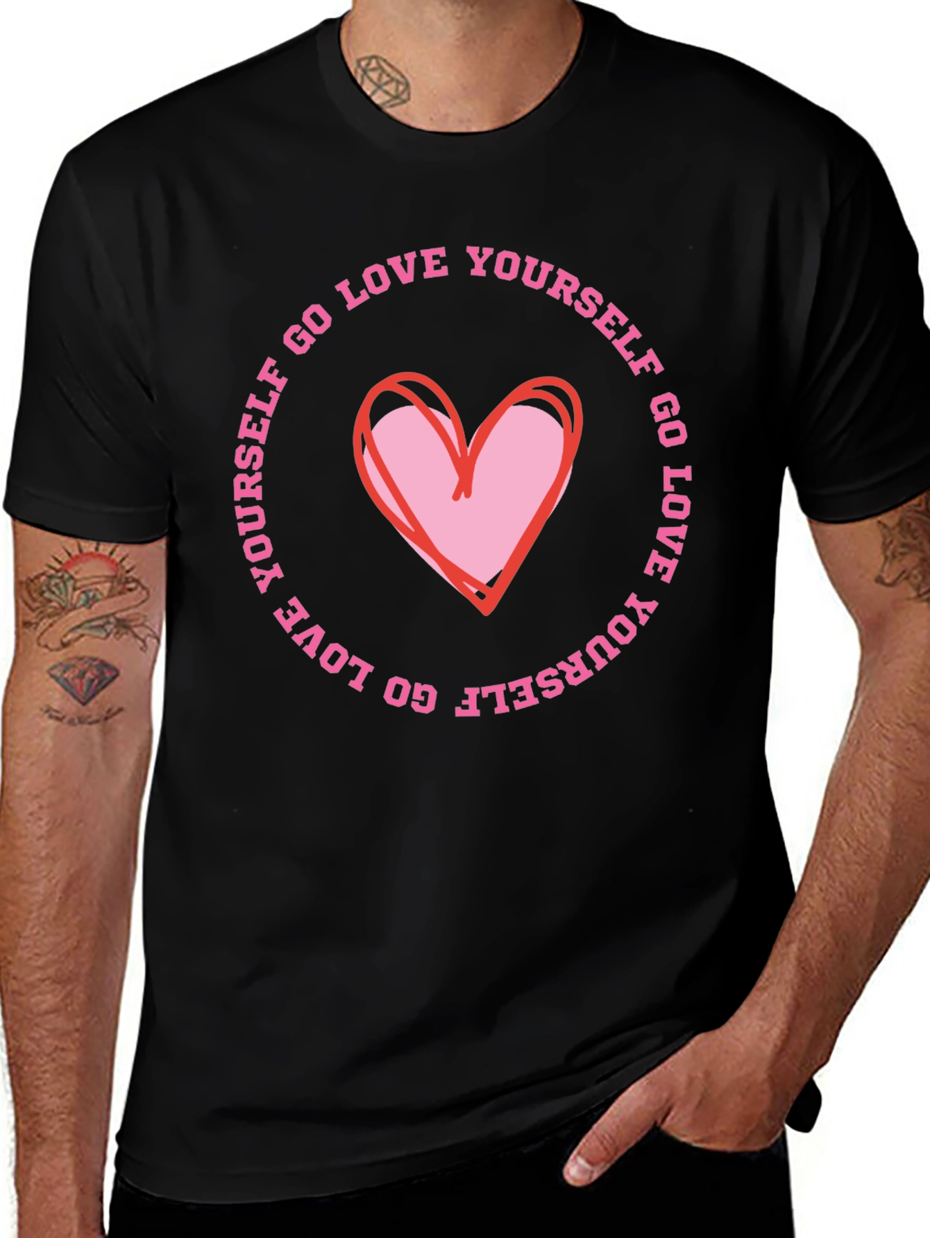 Variant 27 of Go Love Yourself Black Tee with Heart Graphic