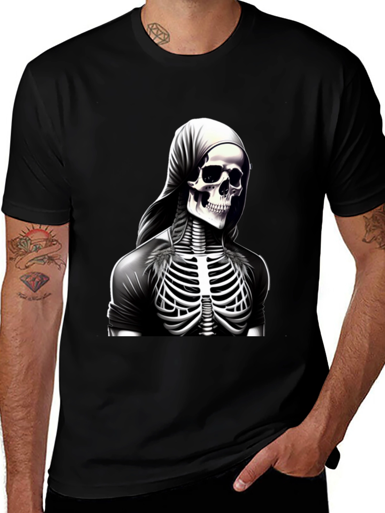 Variant 10 of Skeleton Ribcage Graphic Tee - Men's Black T-Shirt