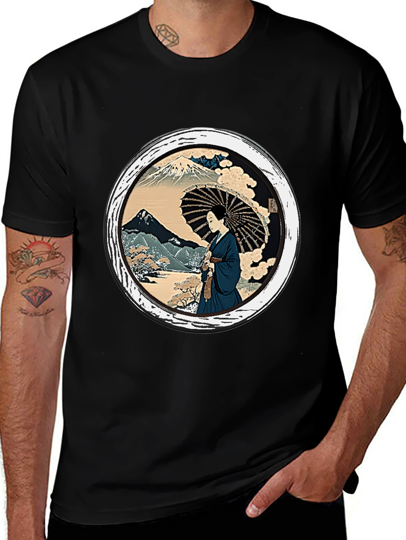 Variant 20 of Japanese Art T-Shirt - Geisha & Mount Fuji Design