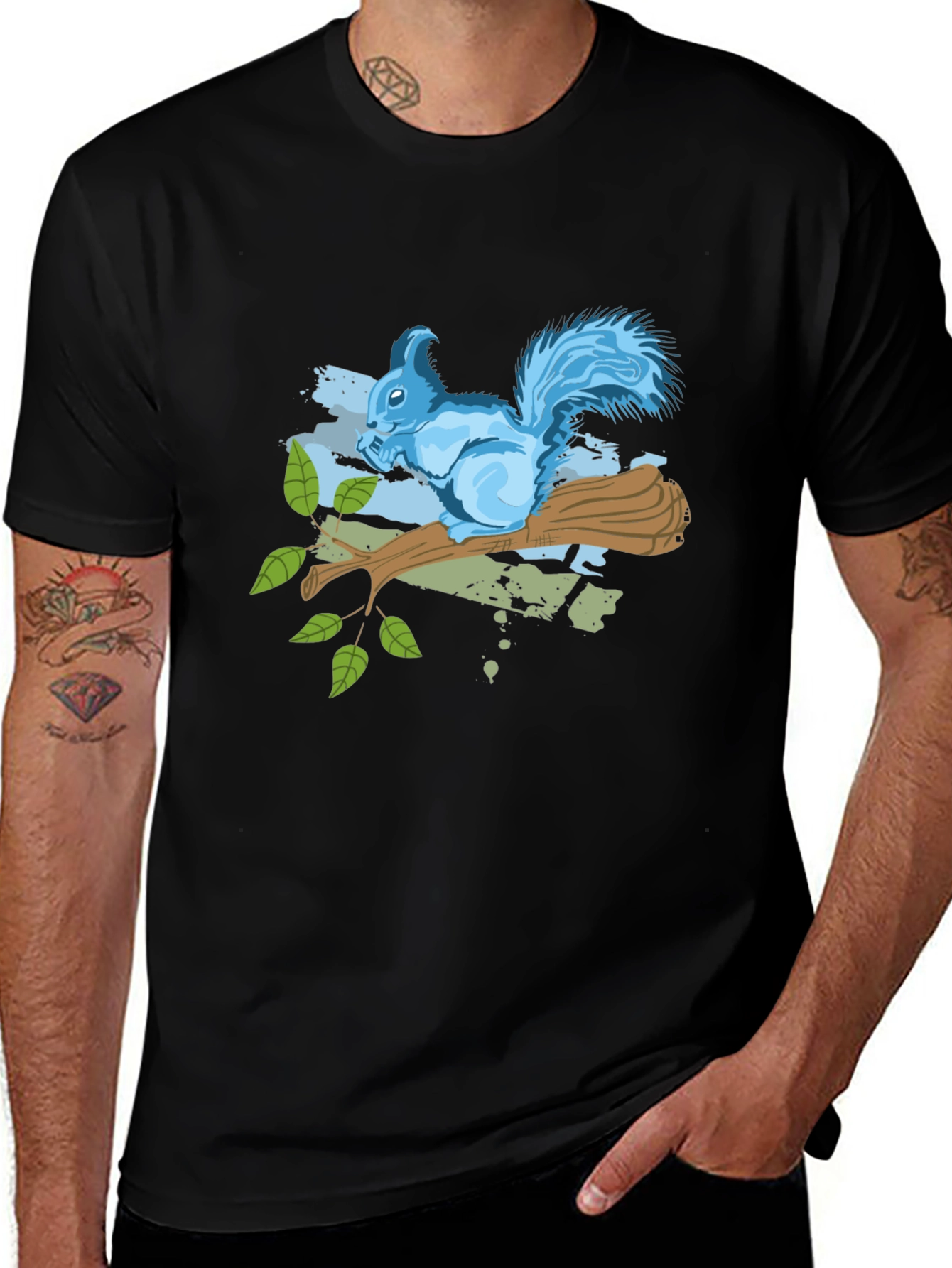 Variant 2 of Squirrel on Branch Graphic Tee - Black