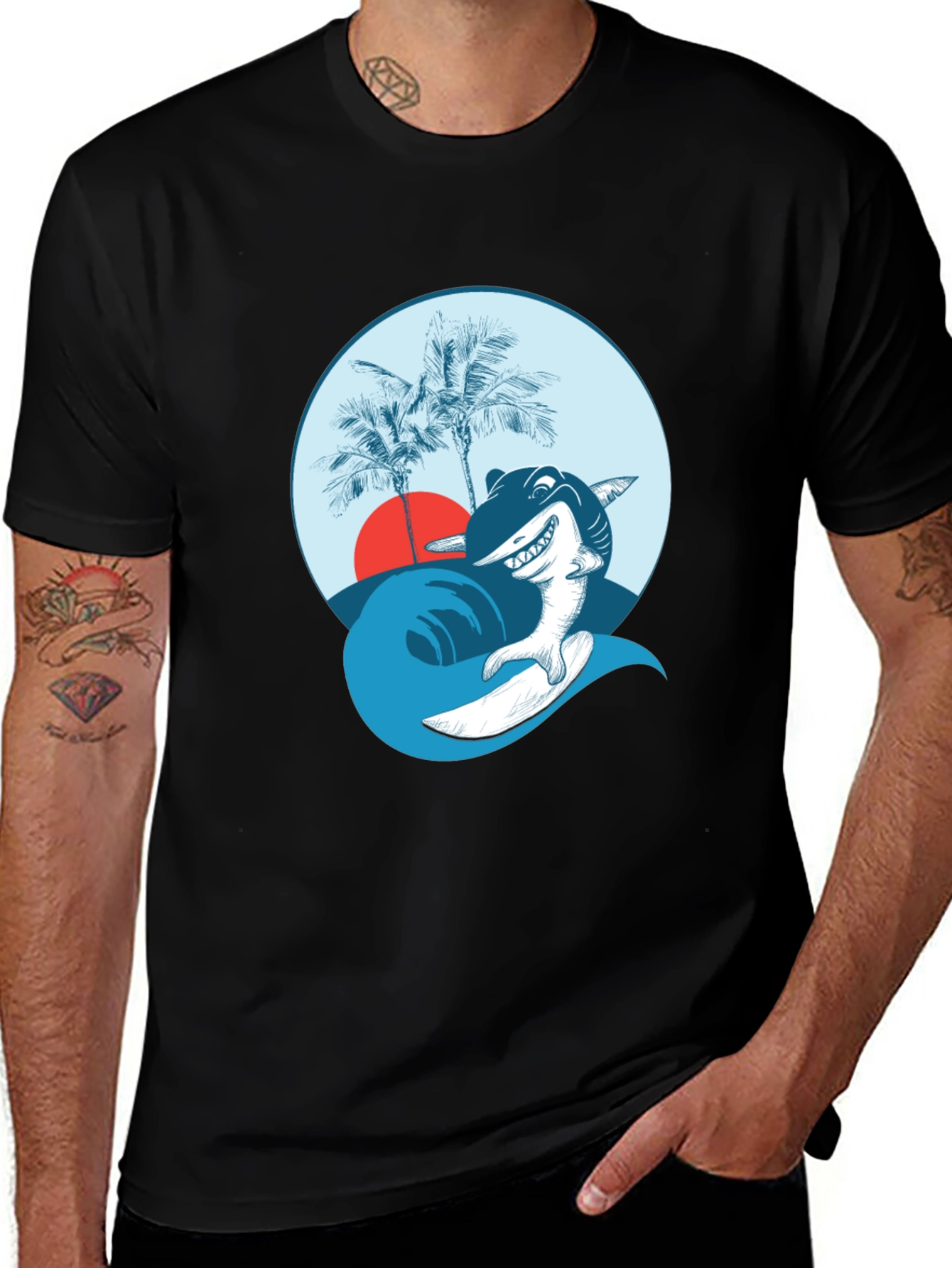 Variant 17 of Surfing Shark Graphic Tee - Cool Ocean Vibes