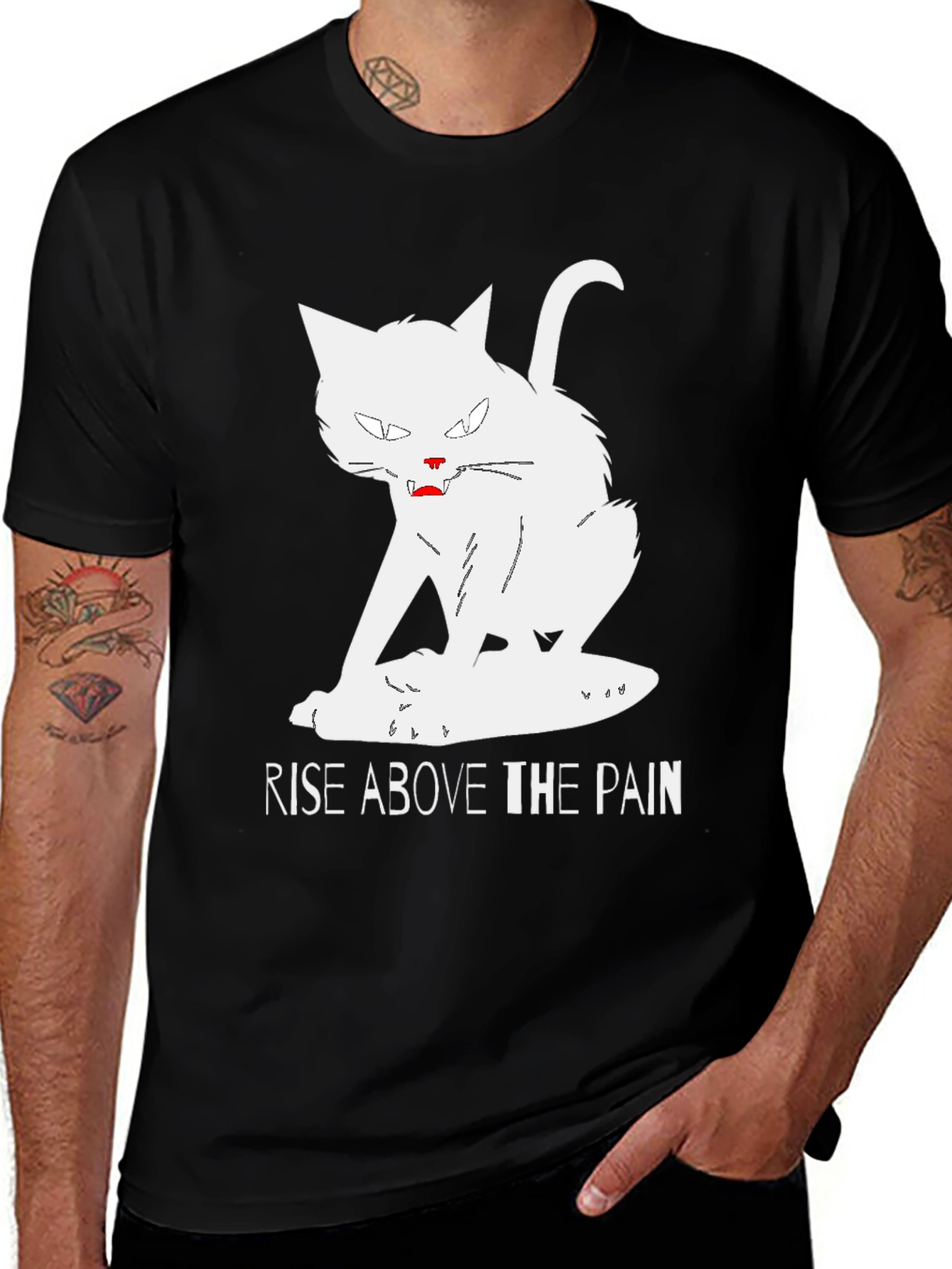 Rise Above T-Shirt - White Cat Graphic Tee
