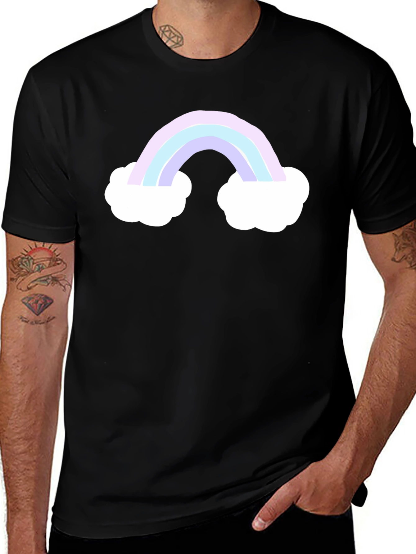 Variant 25 of Rainbow Cloud Graphic Tee - Black Cotton Comfort