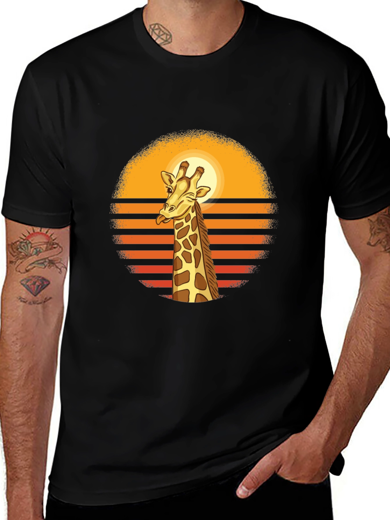 Variant 13 of Giraffe Sunset Graphic Tee - Retro Style