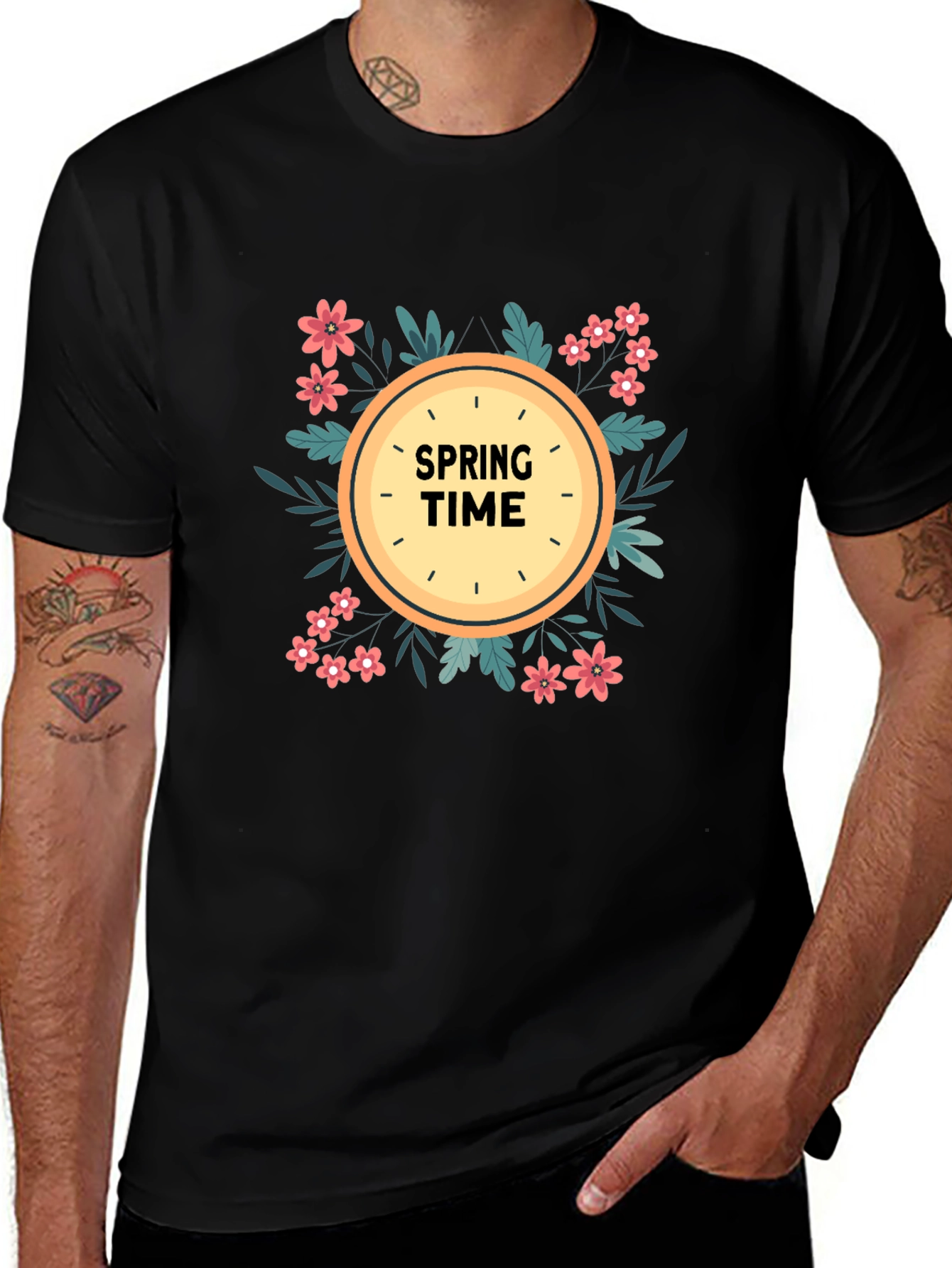Spring Time Graphic Tee - Floral Clock Design