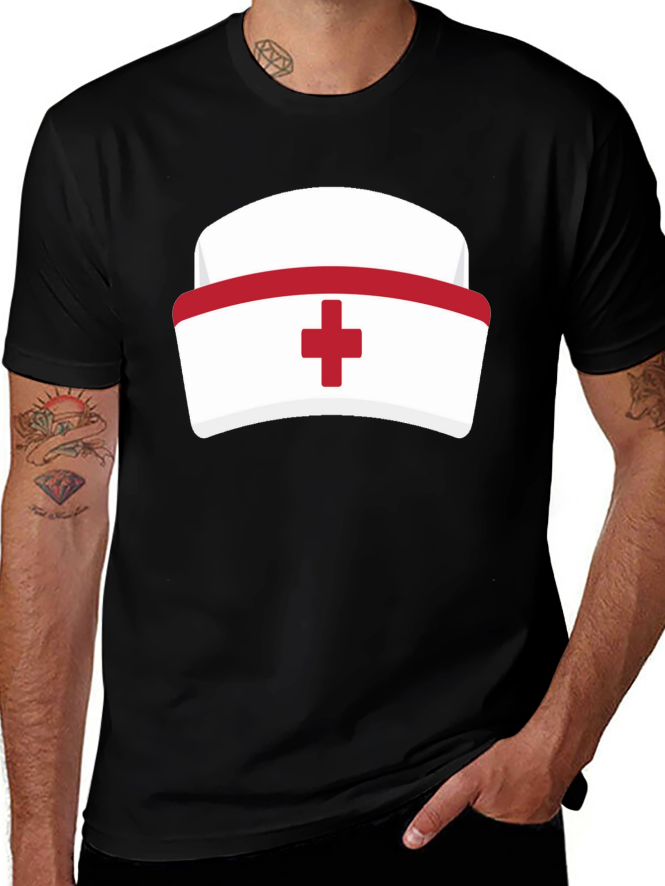 Variant 25 of Nurse Hat Graphic T-Shirt - Black Cotton Tee