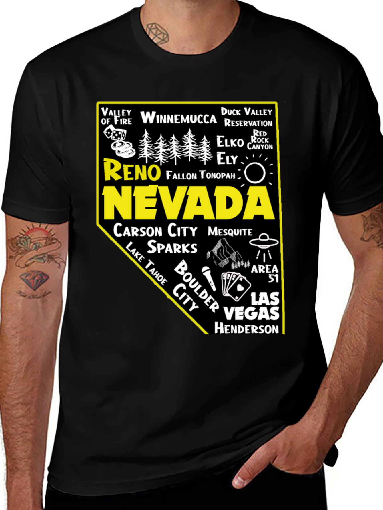 Nevada State Map Landmarks Graphic T-Shirt