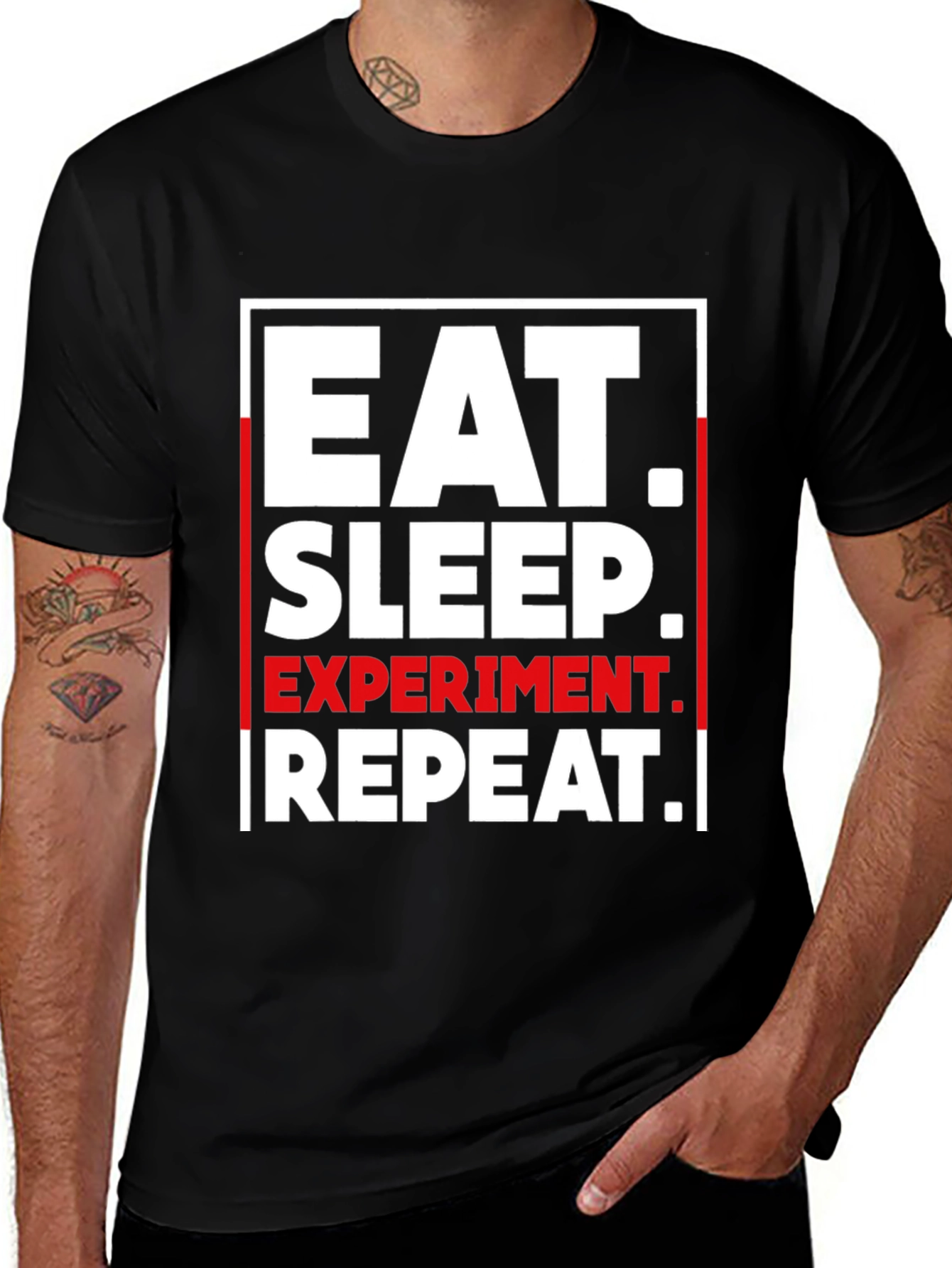 Eat Sleep Experiment Repeat T-Shirt - Black Cotton
