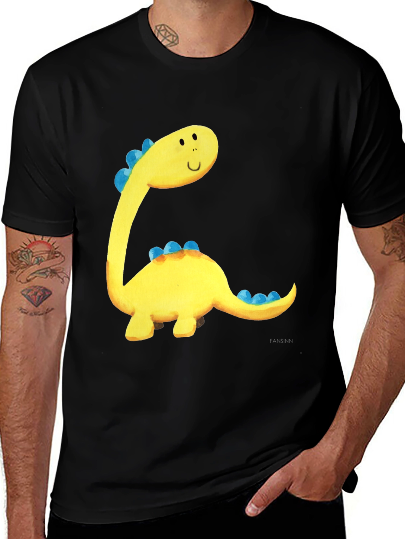 Variant 2 of Cute Dinosaur Graphic Tee - Black Cotton T-Shirt