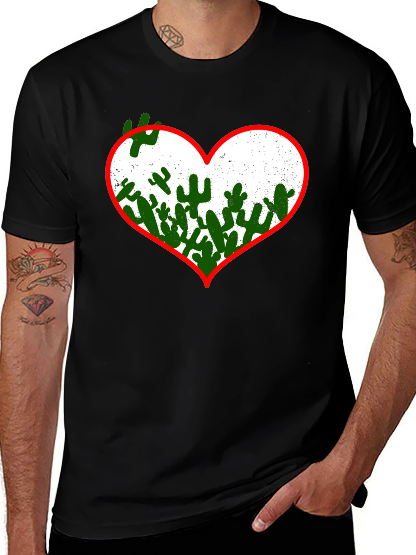 Variant 16 of Cactus Heart Graphic Tee - Black Cotton Shirt