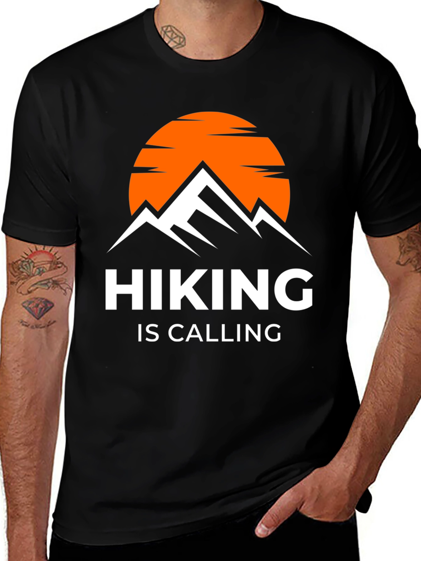 Variant 3 of Hiking Is Calling Black Graphic T-Shirt