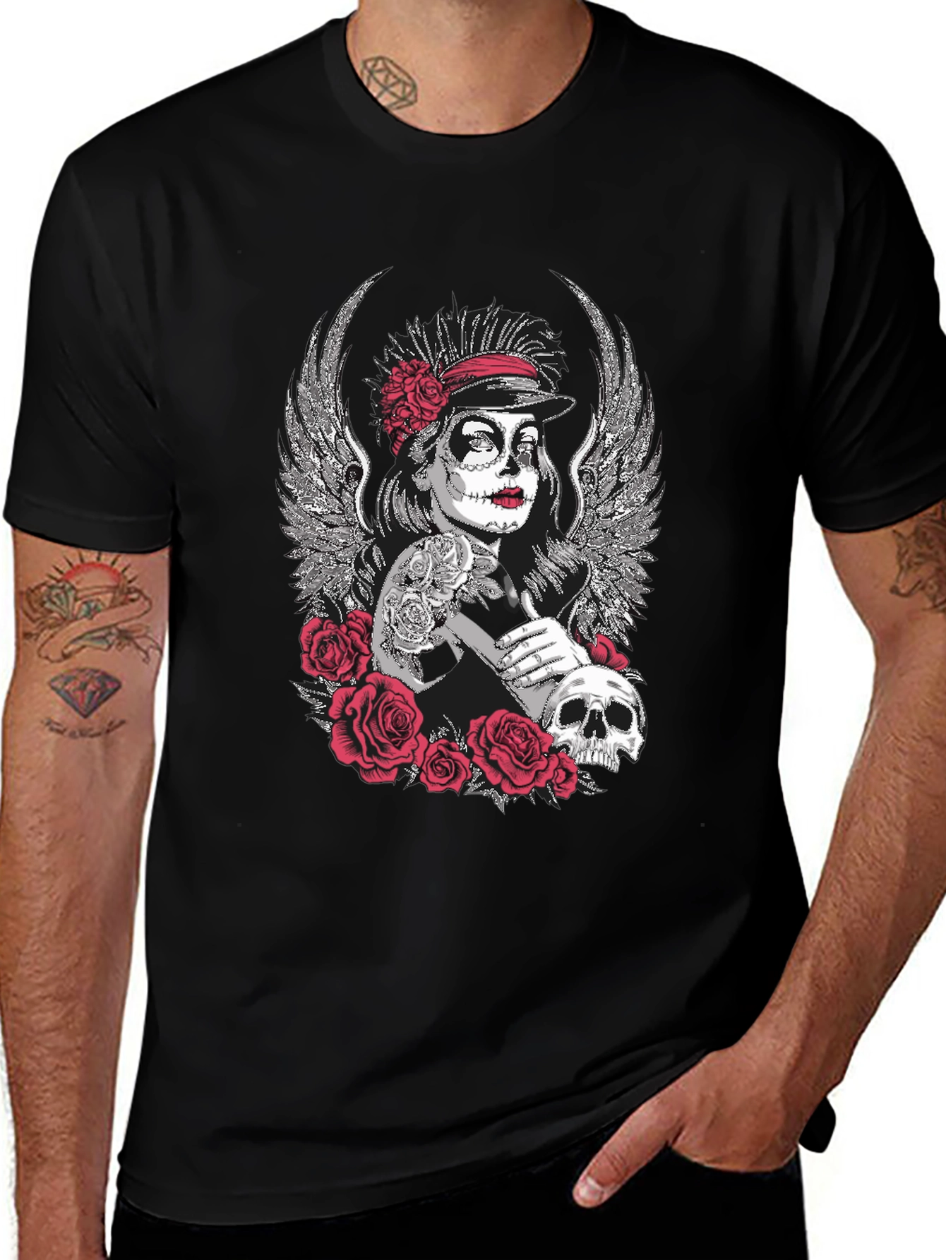 Variant 10 of Day of the Dead Sugar Skull Wings Graphic Tee