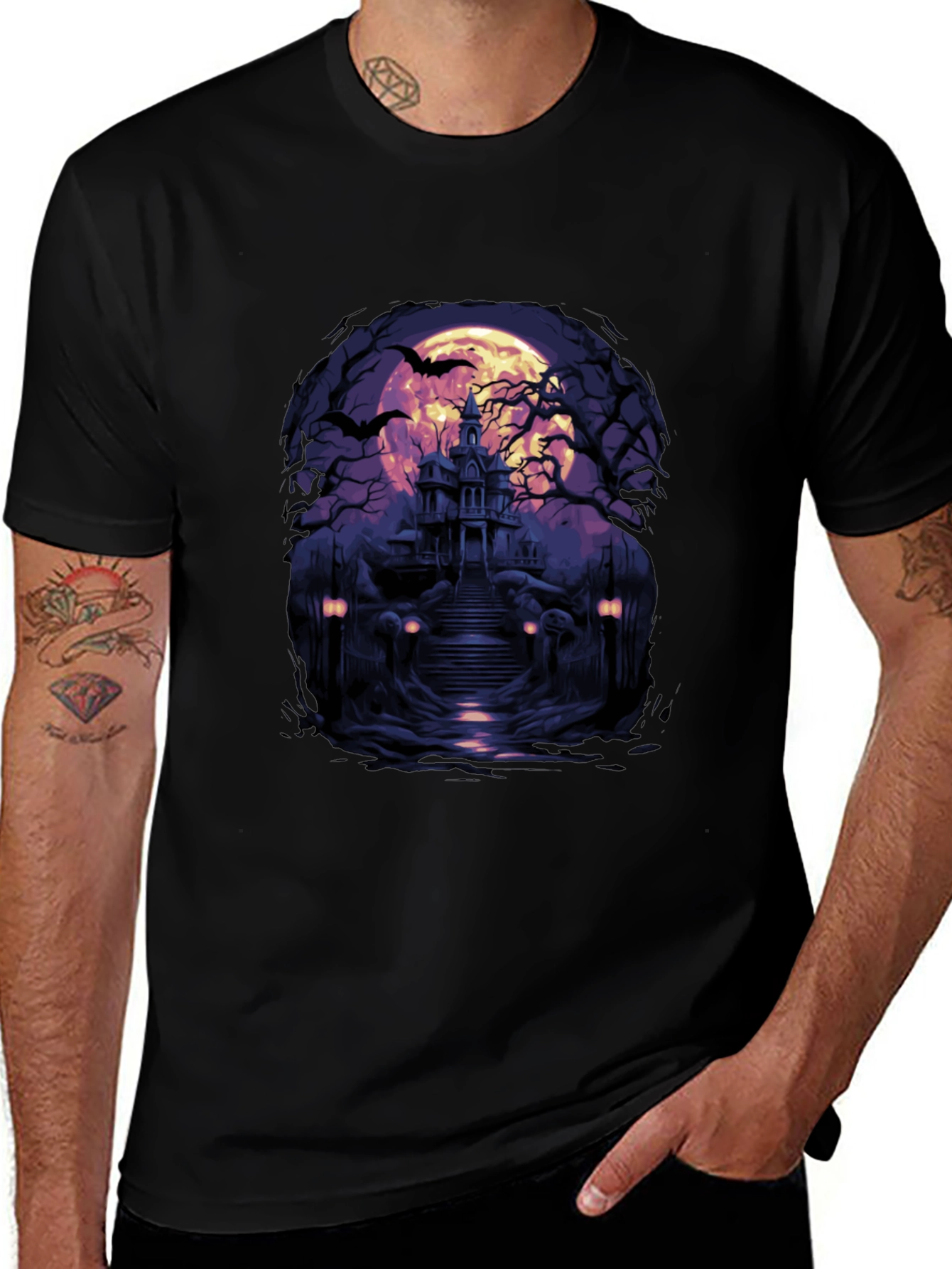 Variant 5 of Haunted House Graphic Tee - Spooky Halloween T-Shirt