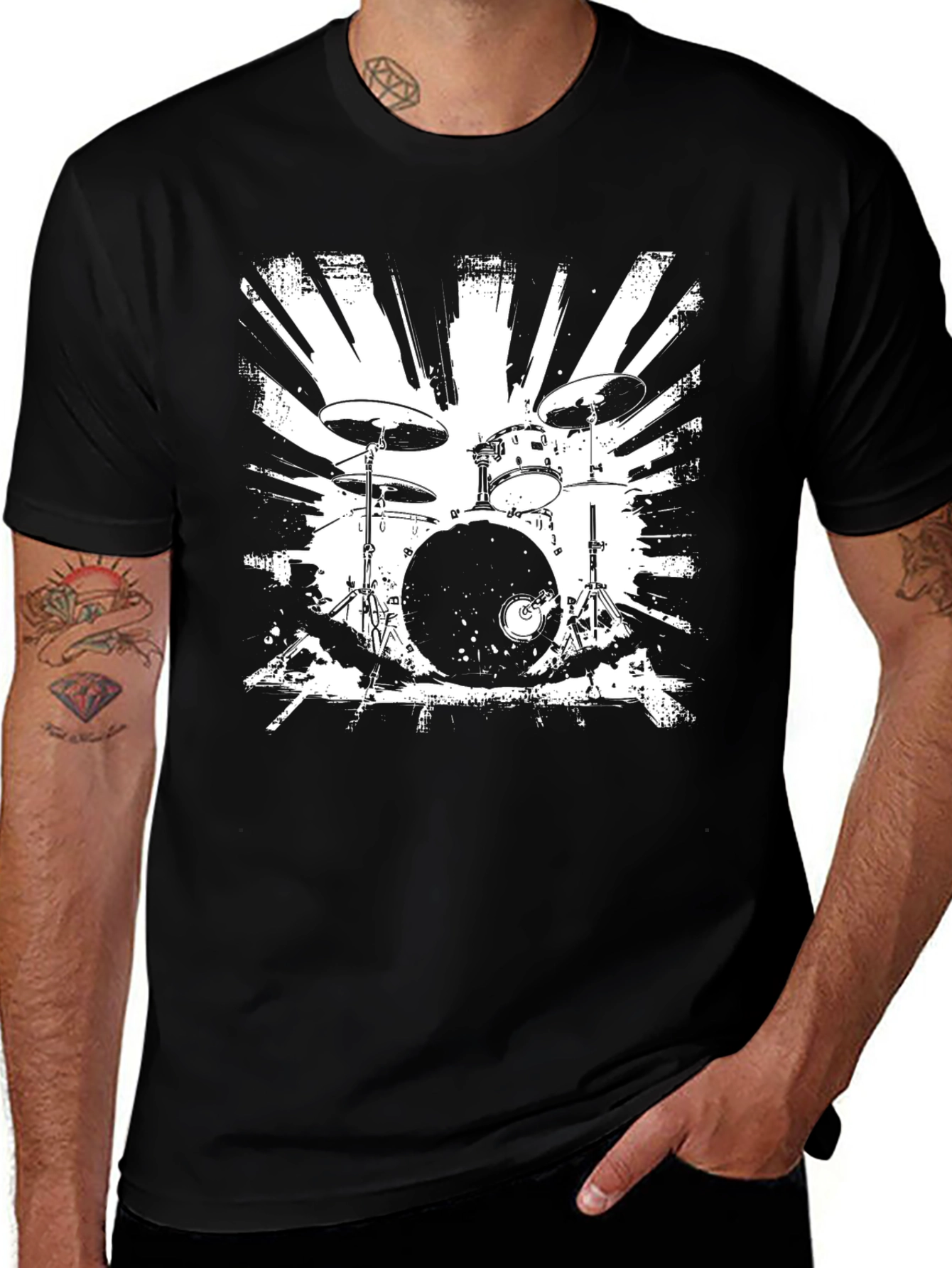 Variant 17 of Drum Set Graphic T-Shirt - Black Cotton Tee