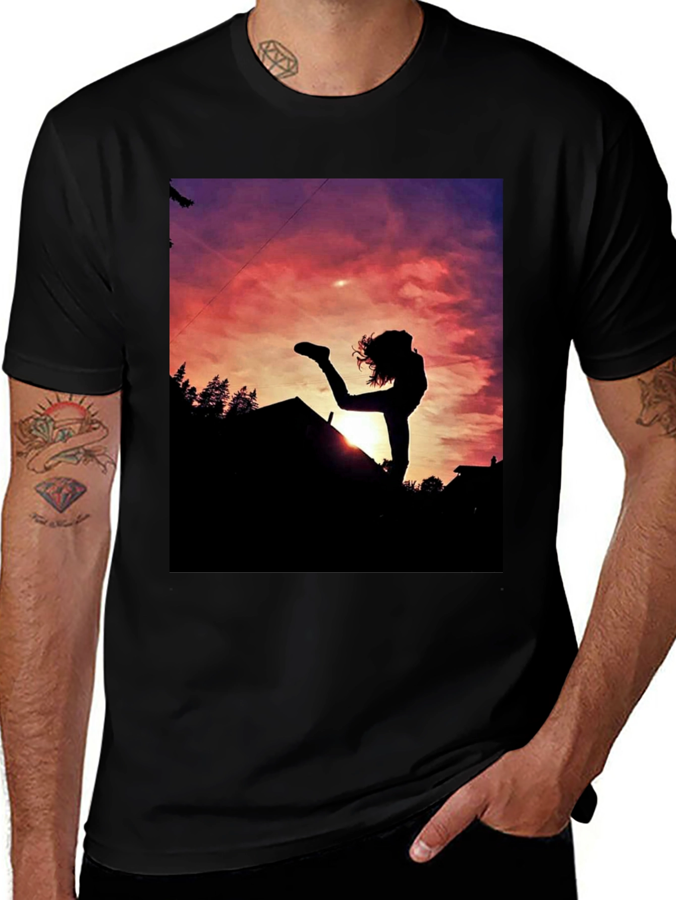 Variant 9 of Silhouette Sunset Graphic Tee - Black Cotton Blend