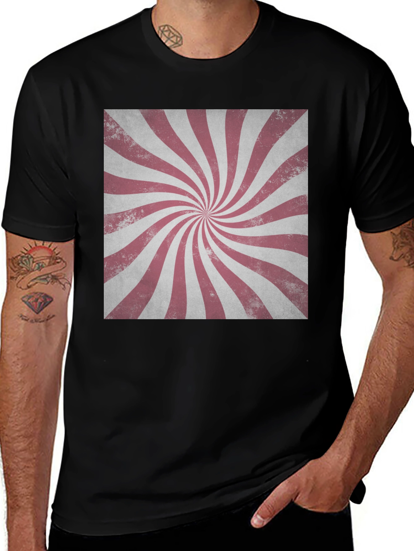 Variant 8 of Retro Swirl Graphic Tee - Black Cotton Blend
