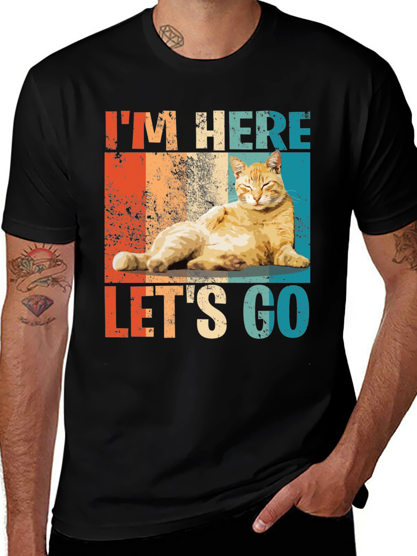 Variant 11 of I'm Here Let's Go Cat T-Shirt - Relaxed Ginger Tabby