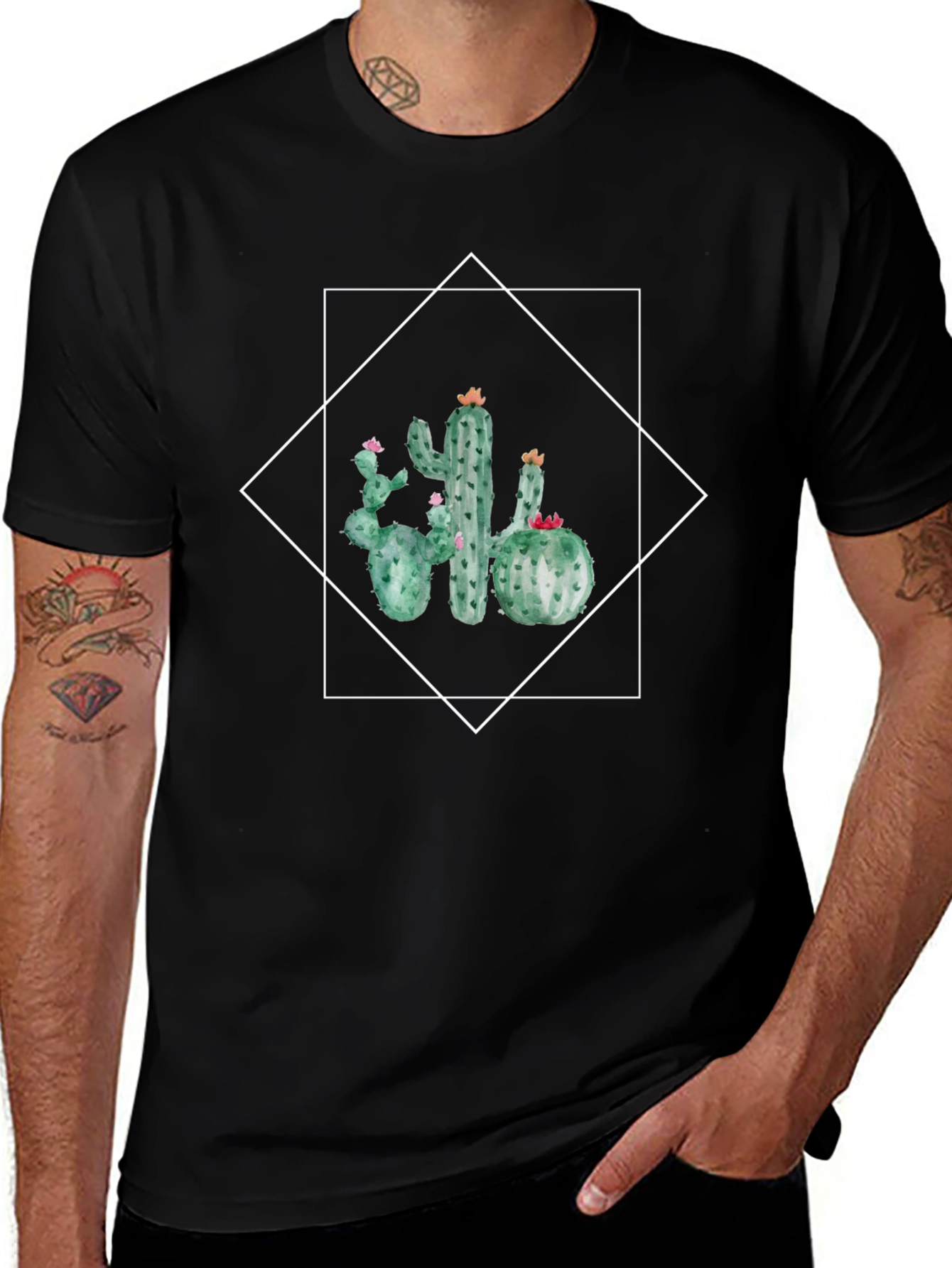 Variant 5 of Cactus Graphic Tee - Trendy Black T-Shirt