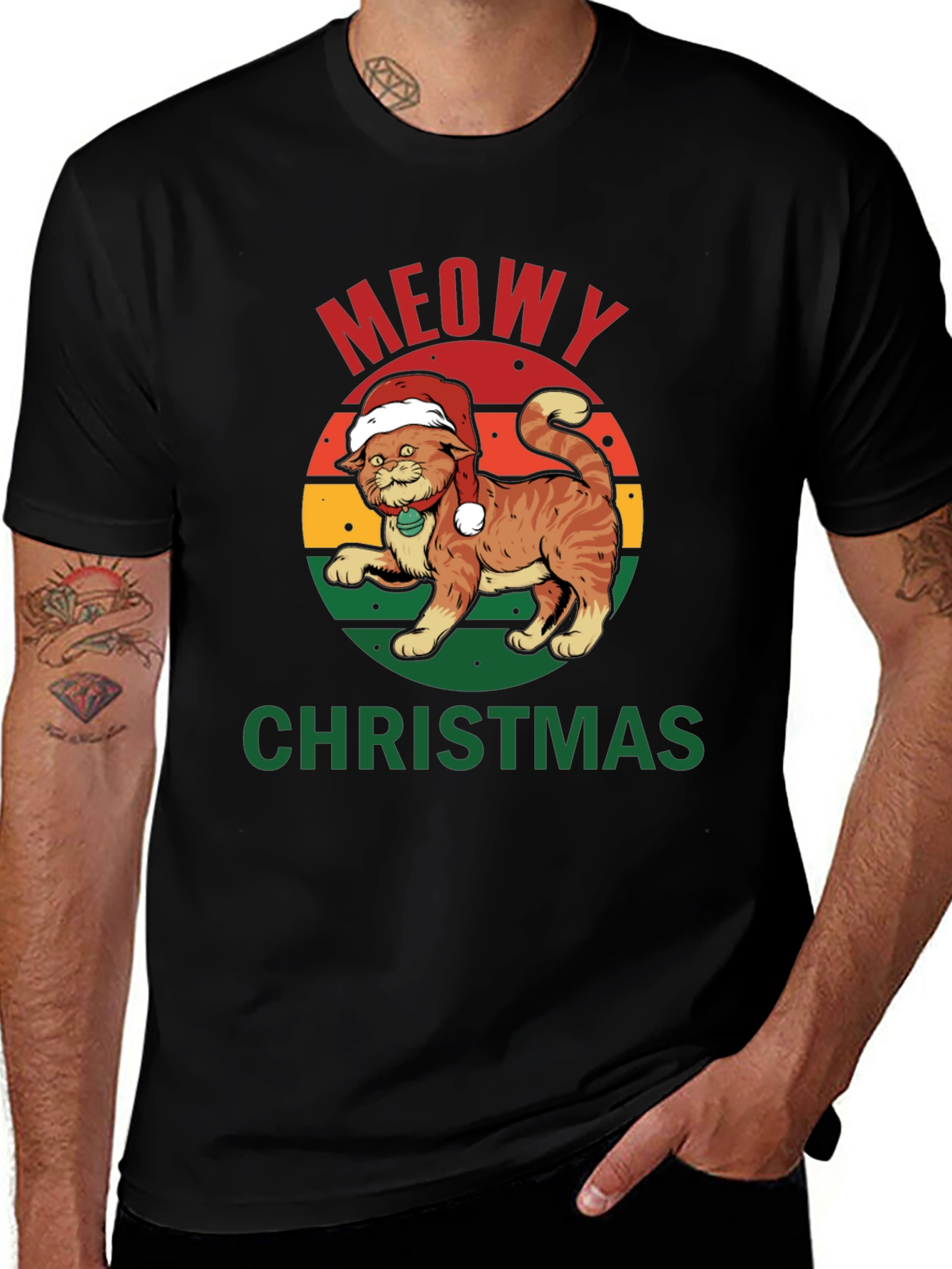 Meowy Christmas Cat T-Shirt - Holiday Apparel