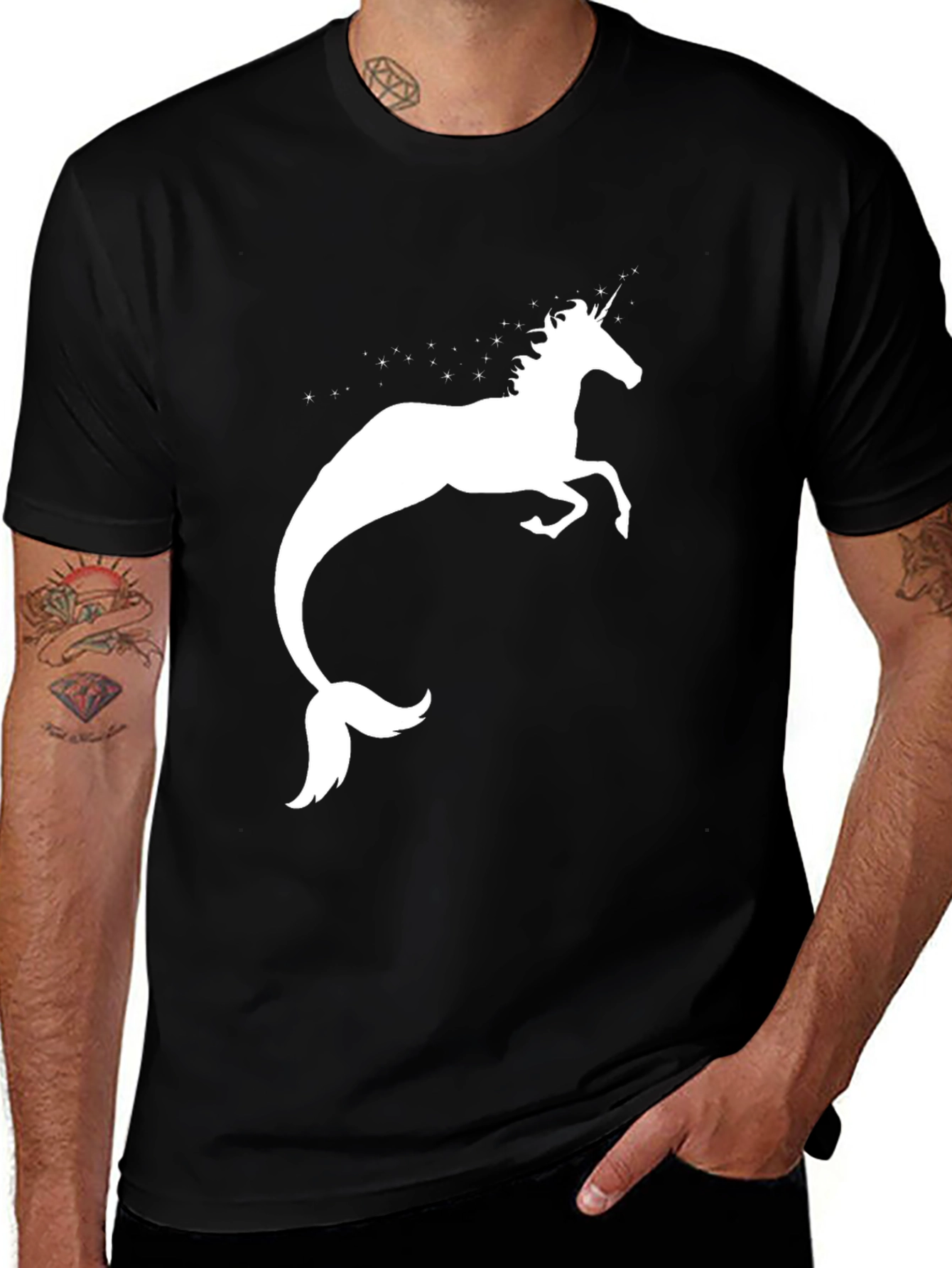 Variant 8 of Unicorn Mermaid Graphic Tee - Black Cotton Shirt