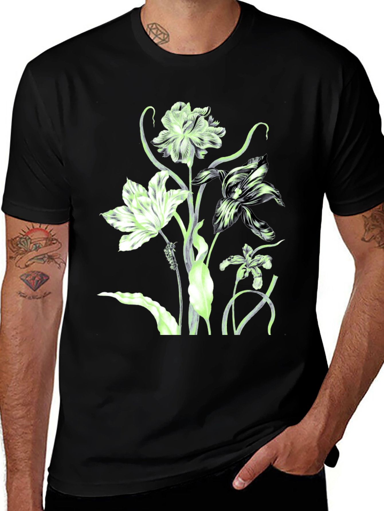Black Floral Print Crew Neck T-Shirt - Black main image