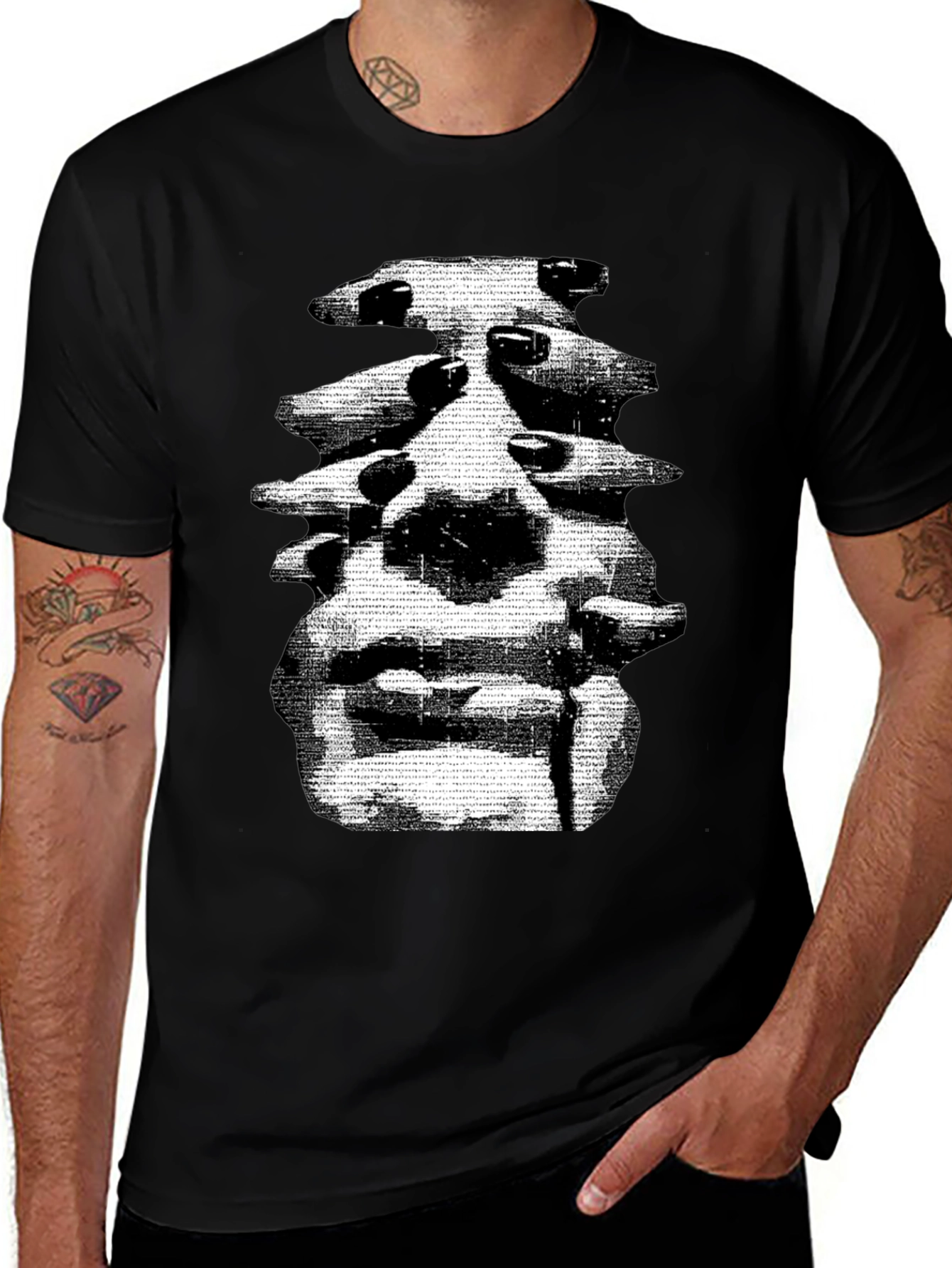 Variant 6 of Distorted Face Graphic Black T-Shirt
