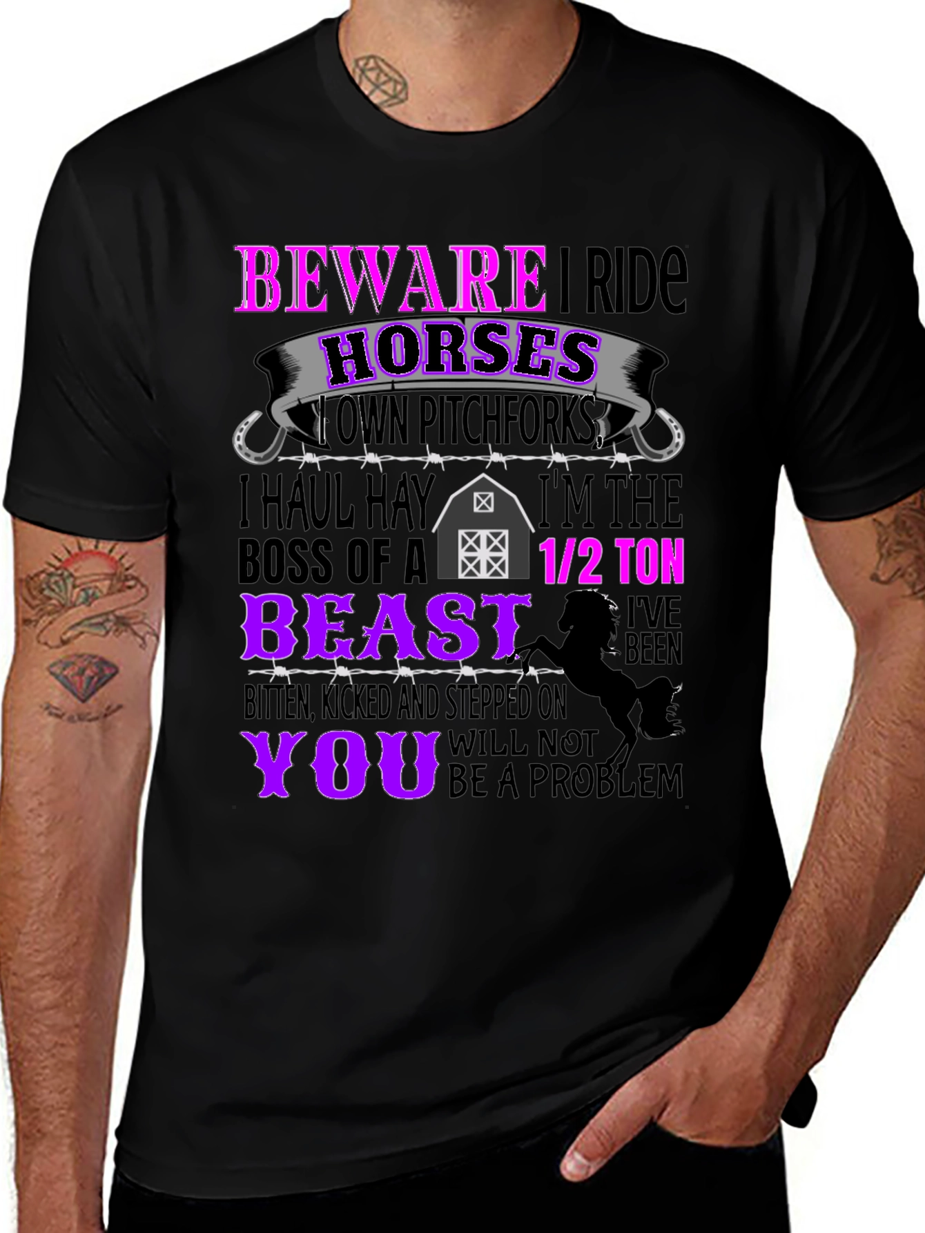 Variant 7 of Beware I Ride Horses Graphic Tee