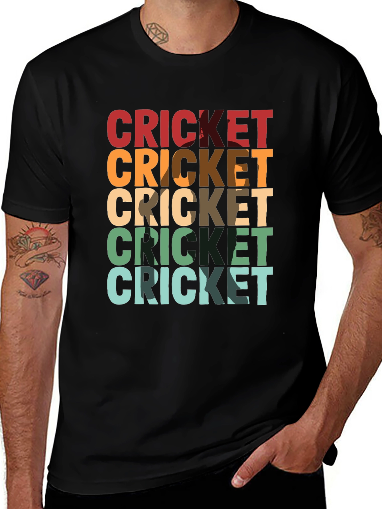 Variant 9 of Retro Cricket T-Shirt - Colorful Vintage Design