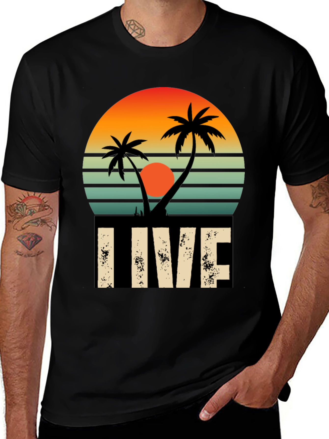 Variant 11 of Retro Palm Tree Sunset Graphic Tee - LIVE