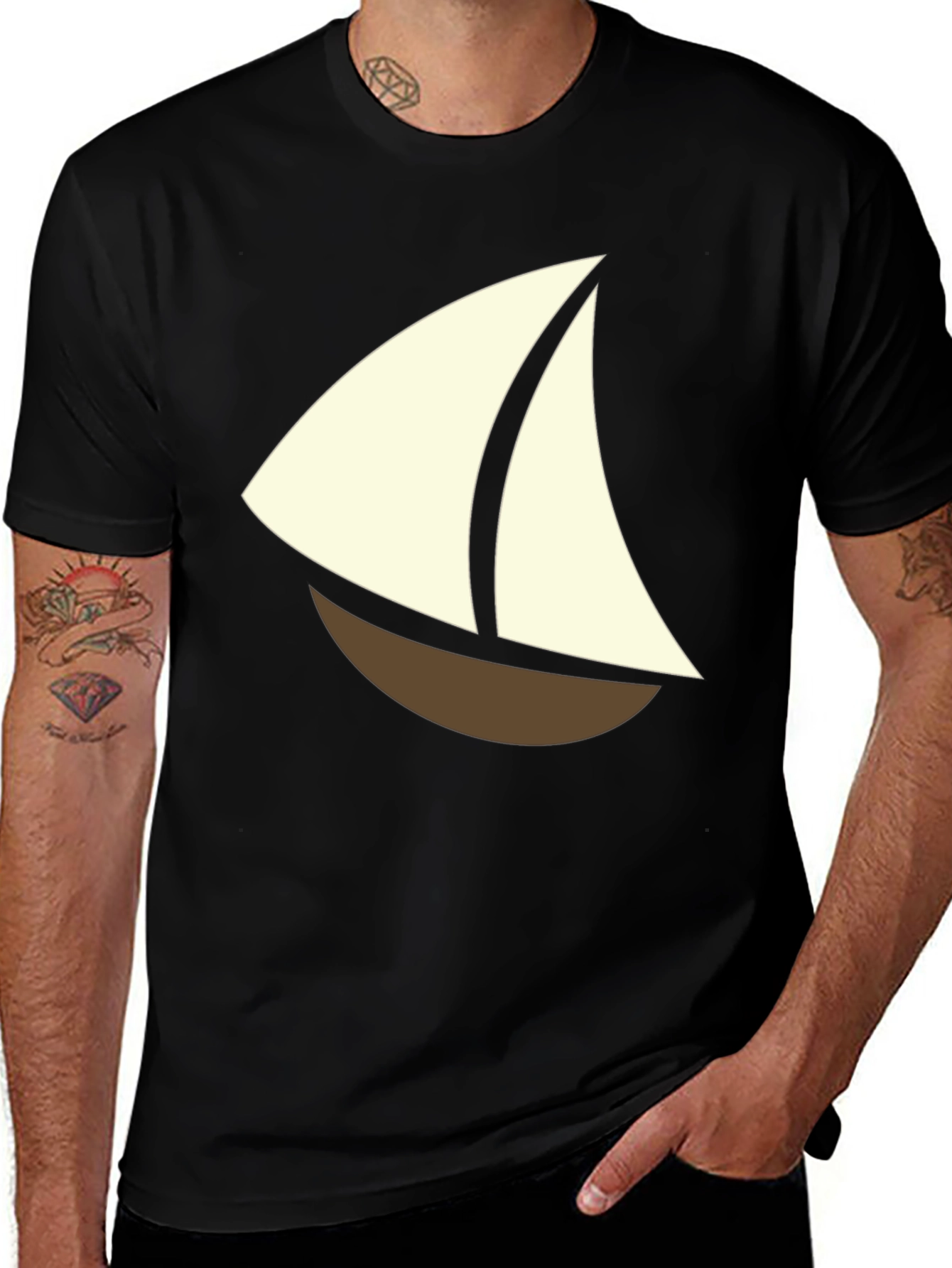 Variant 28 of Sailboat Graphic Tee - Black Cotton Casual T-Shirt