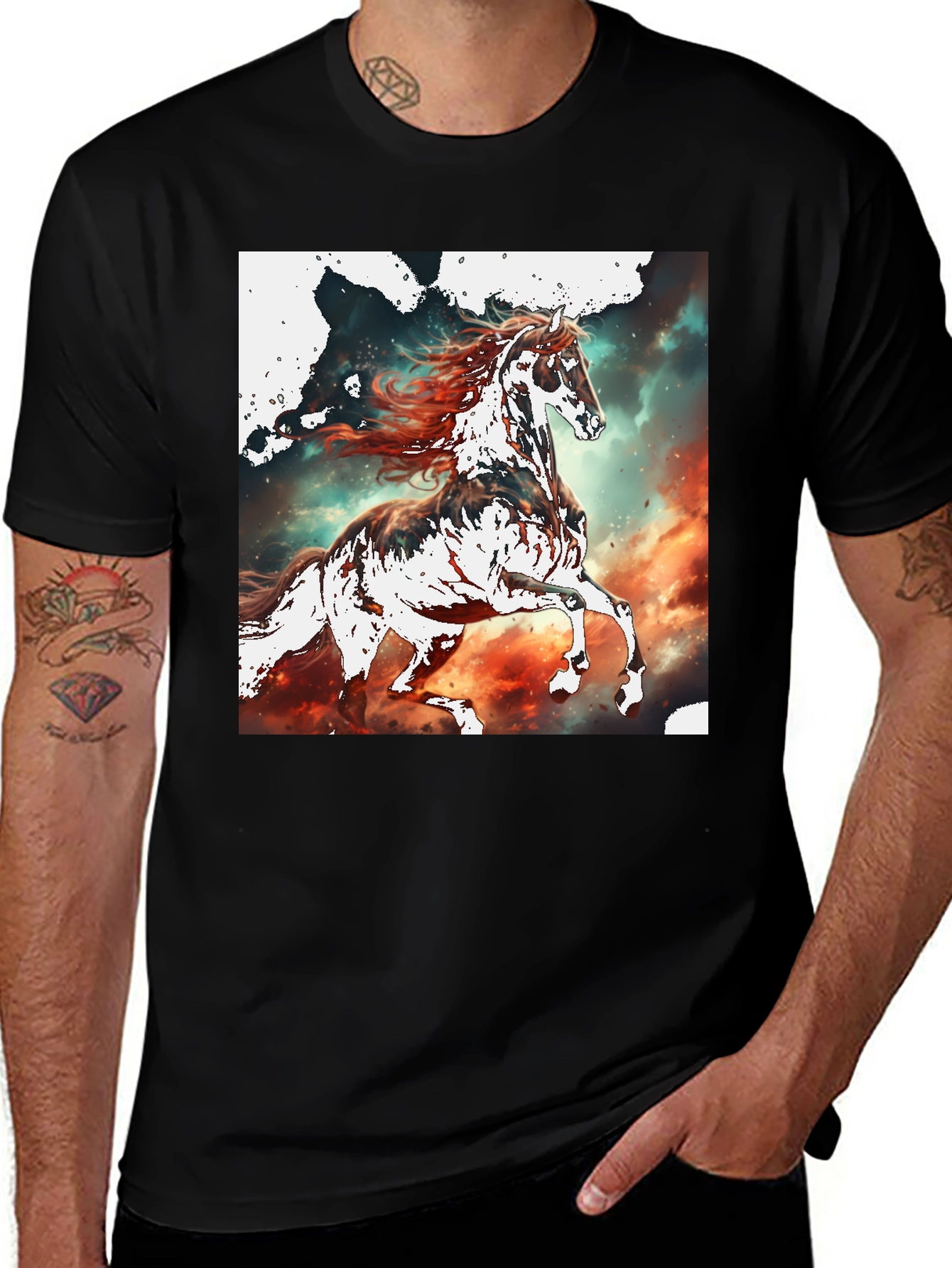 Variant 10 of Horse Graphic Tee - Black Cotton Blend T-Shirt