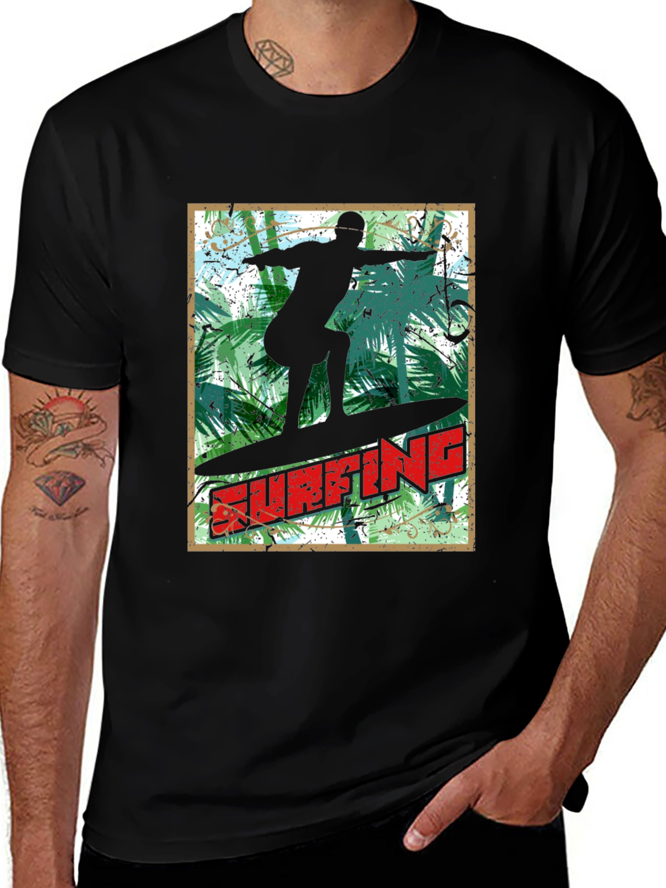 Variant 6 of Surfing Graphic Tee - Black Cotton T-Shirt