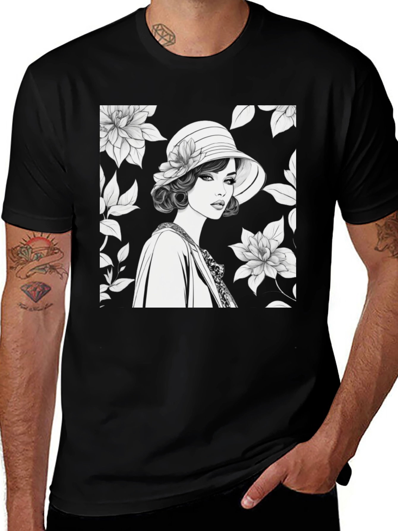 Variant 25 of Vintage Elegance Tee - Floral Woman Graphic