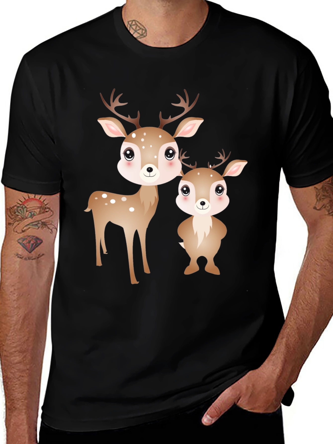 Cute Deer Family Black T-Shirt