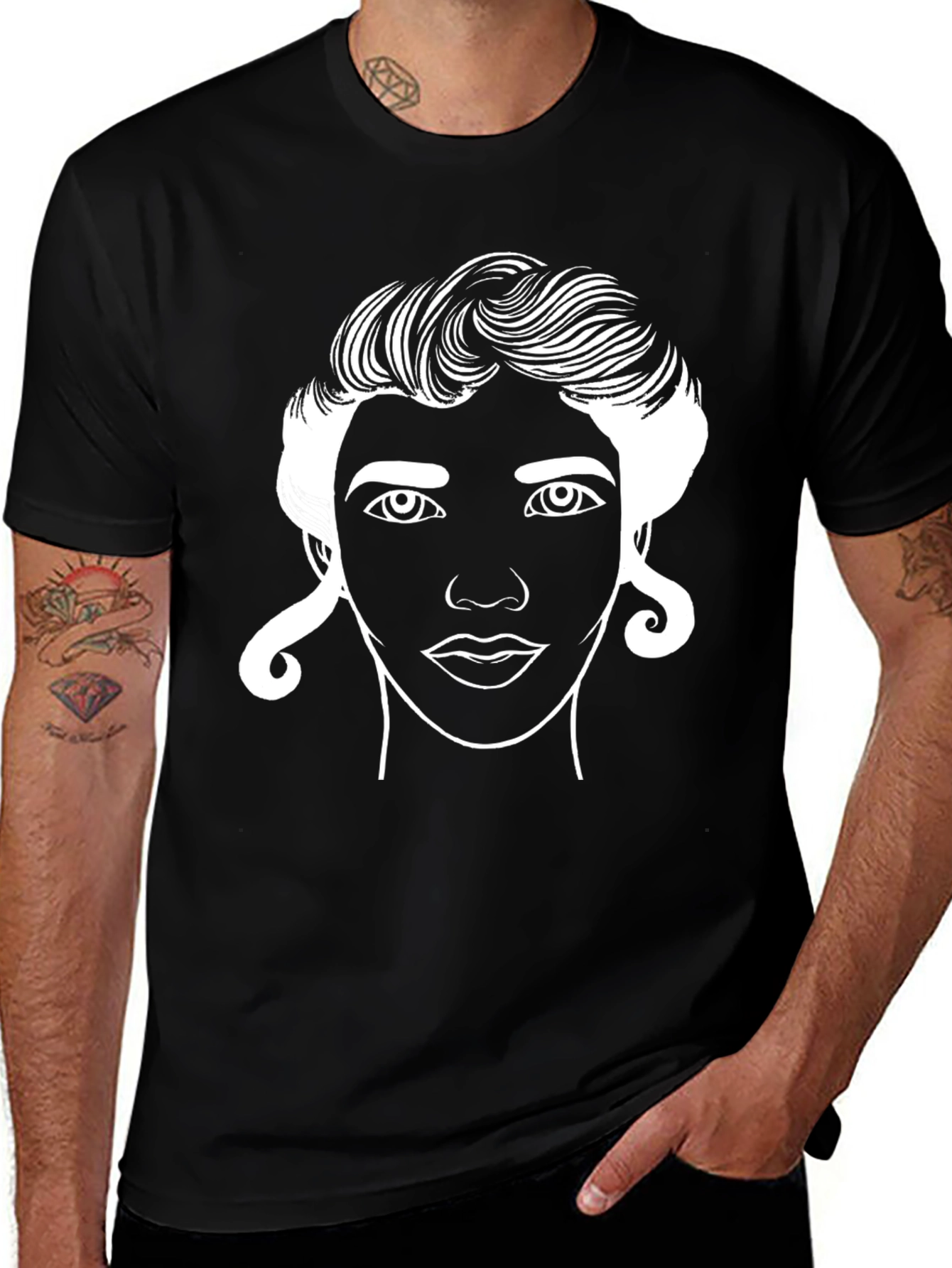 Variant 21 of Line Art Face Black T-Shirt